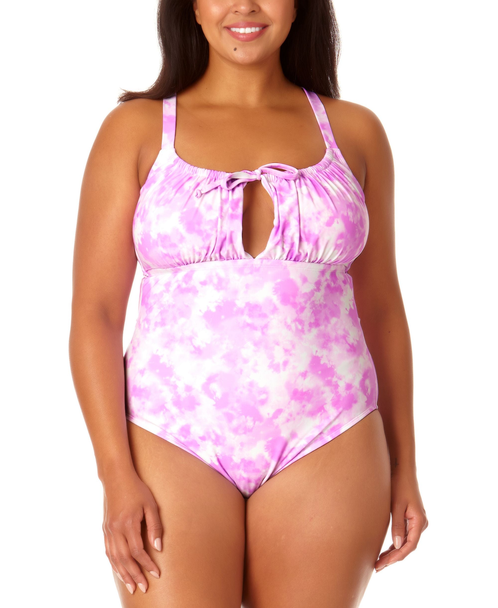 Salt + Cove Juniors' Plus Size Tie-Dyed One-Piece Keyhole Swimsuit