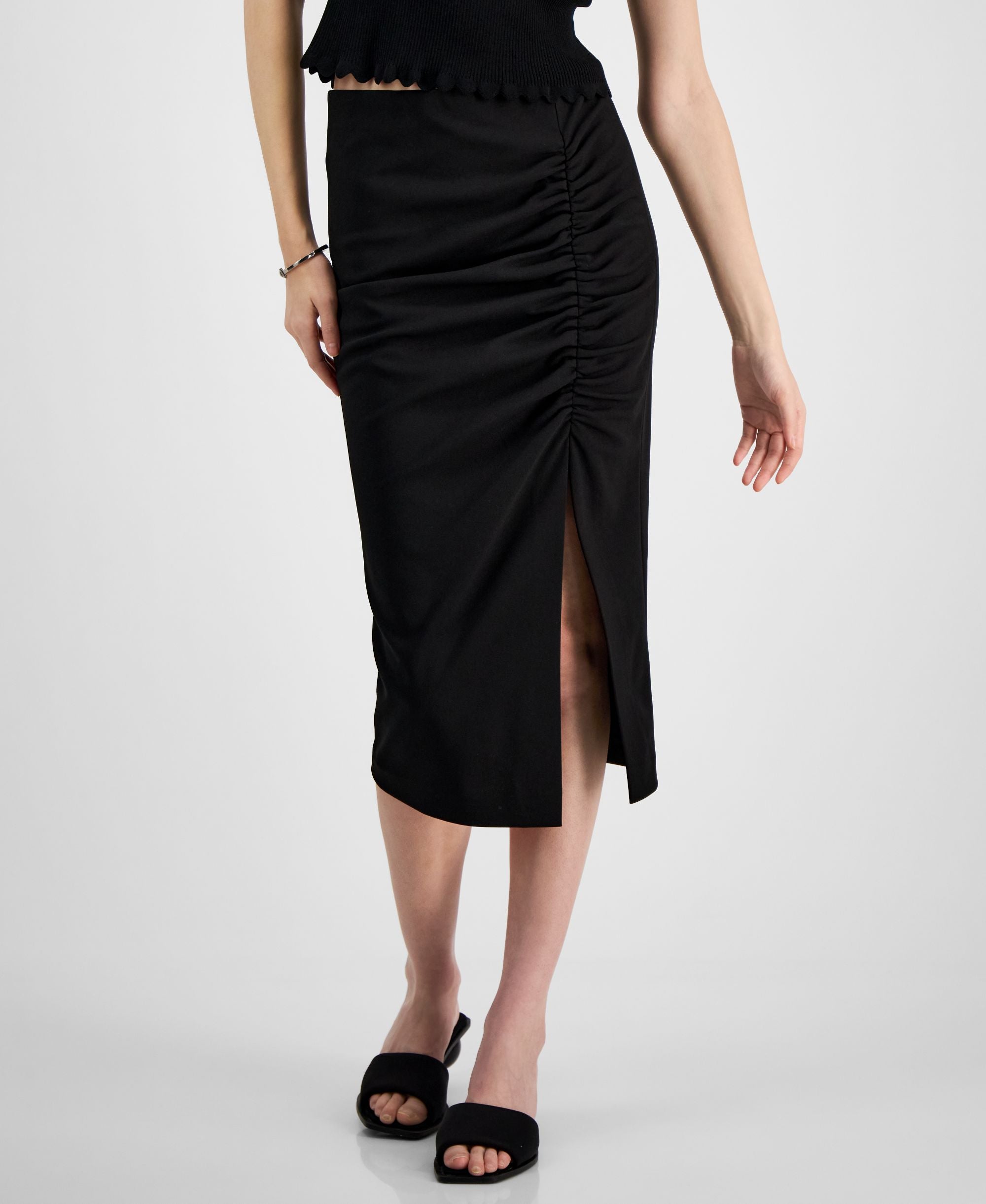 Women's Ruched Side-Slit Pull-On Skirt