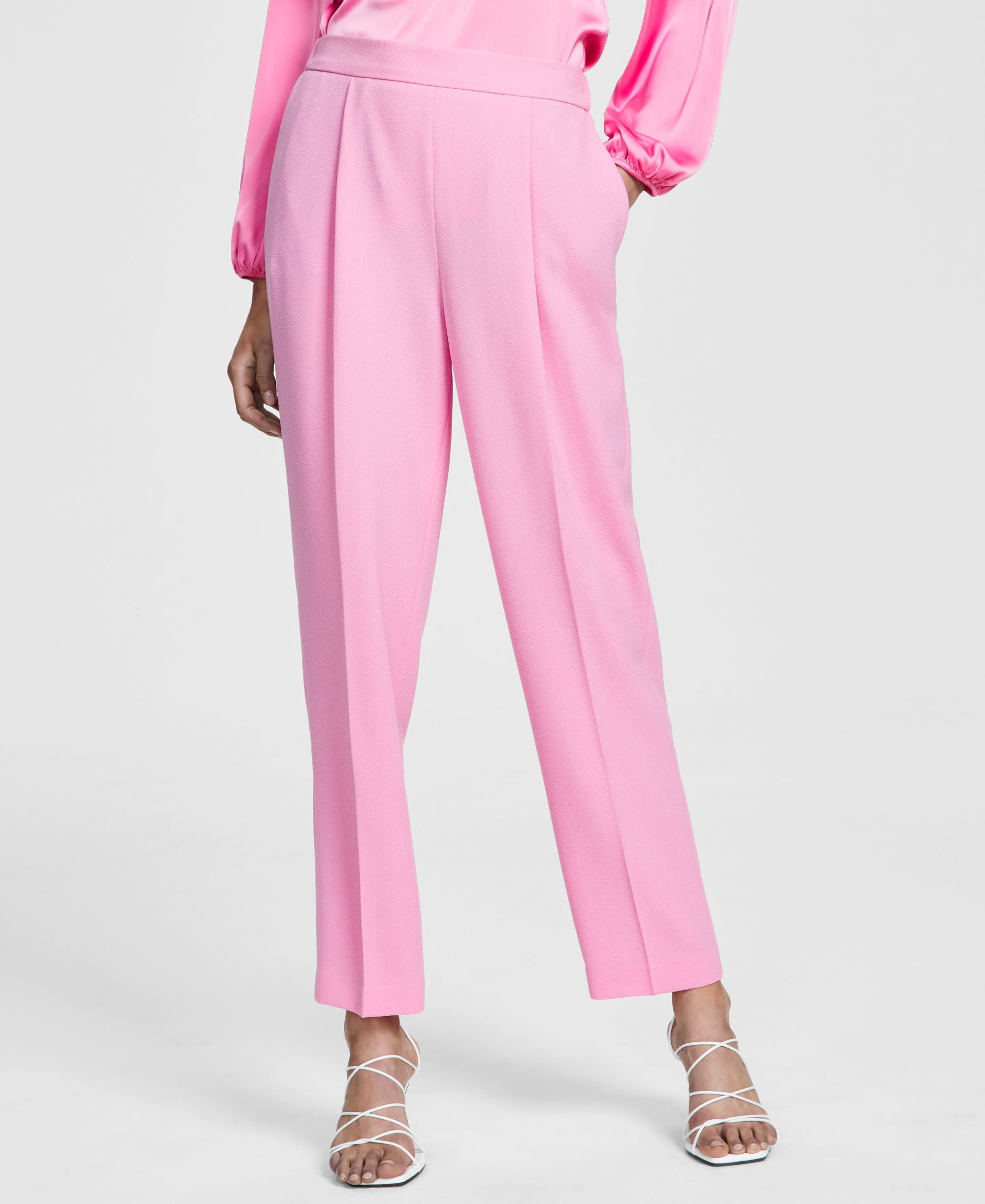Women's Textured Crepe Pleated Pull-On Pants
