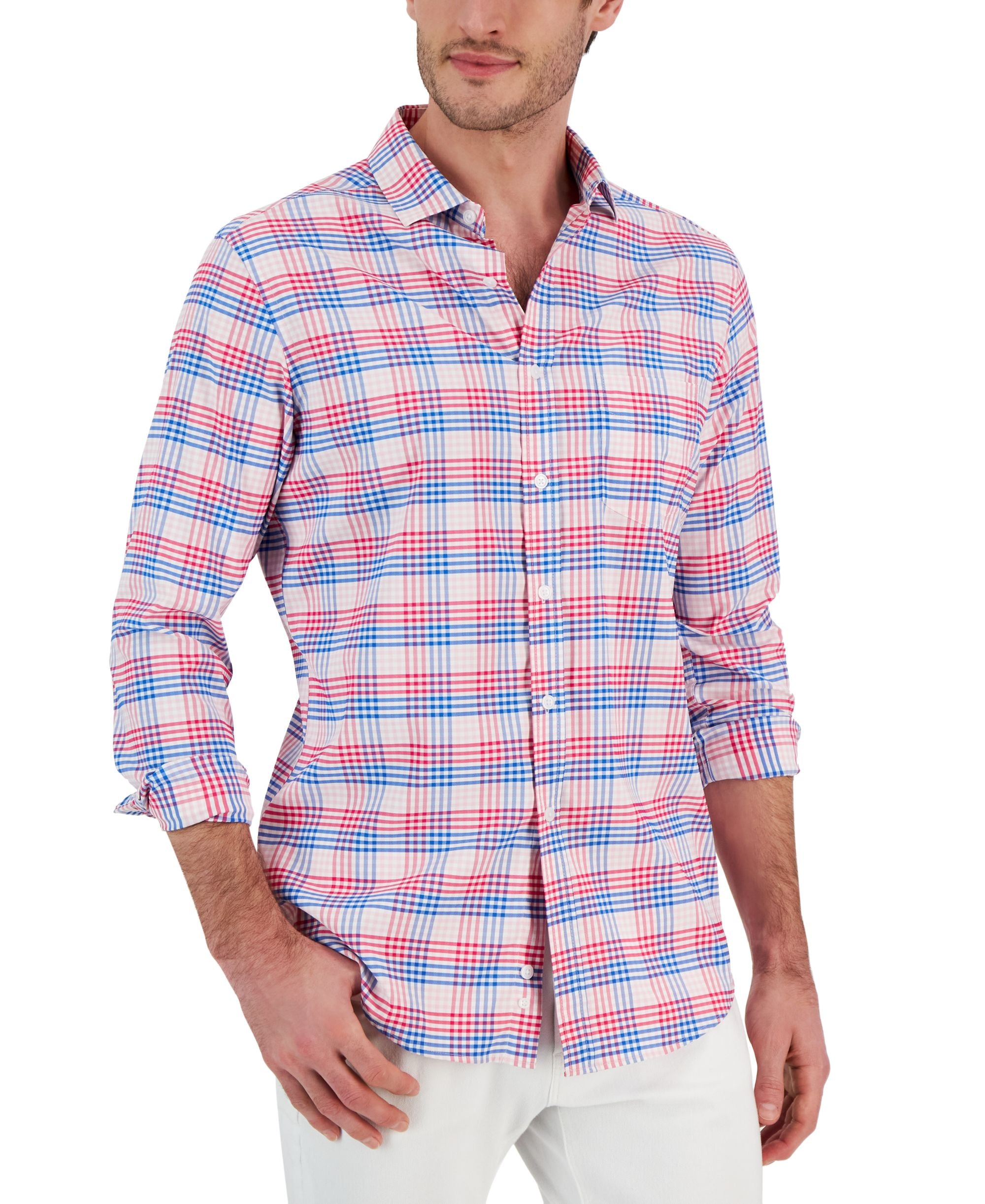 Men's Malia Classic-Fit Plaid Button-Down Tech Shirt