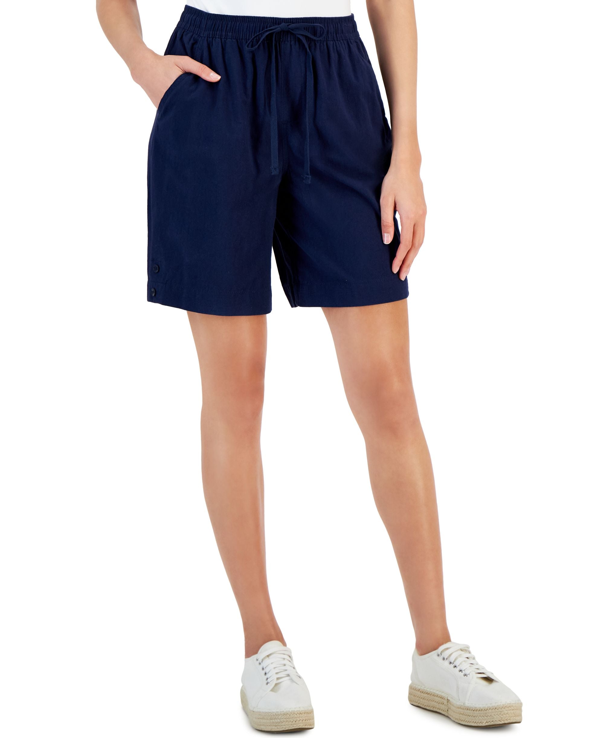 Karen Scott Petite Emilia Cotton High Rise Pull On Shorts