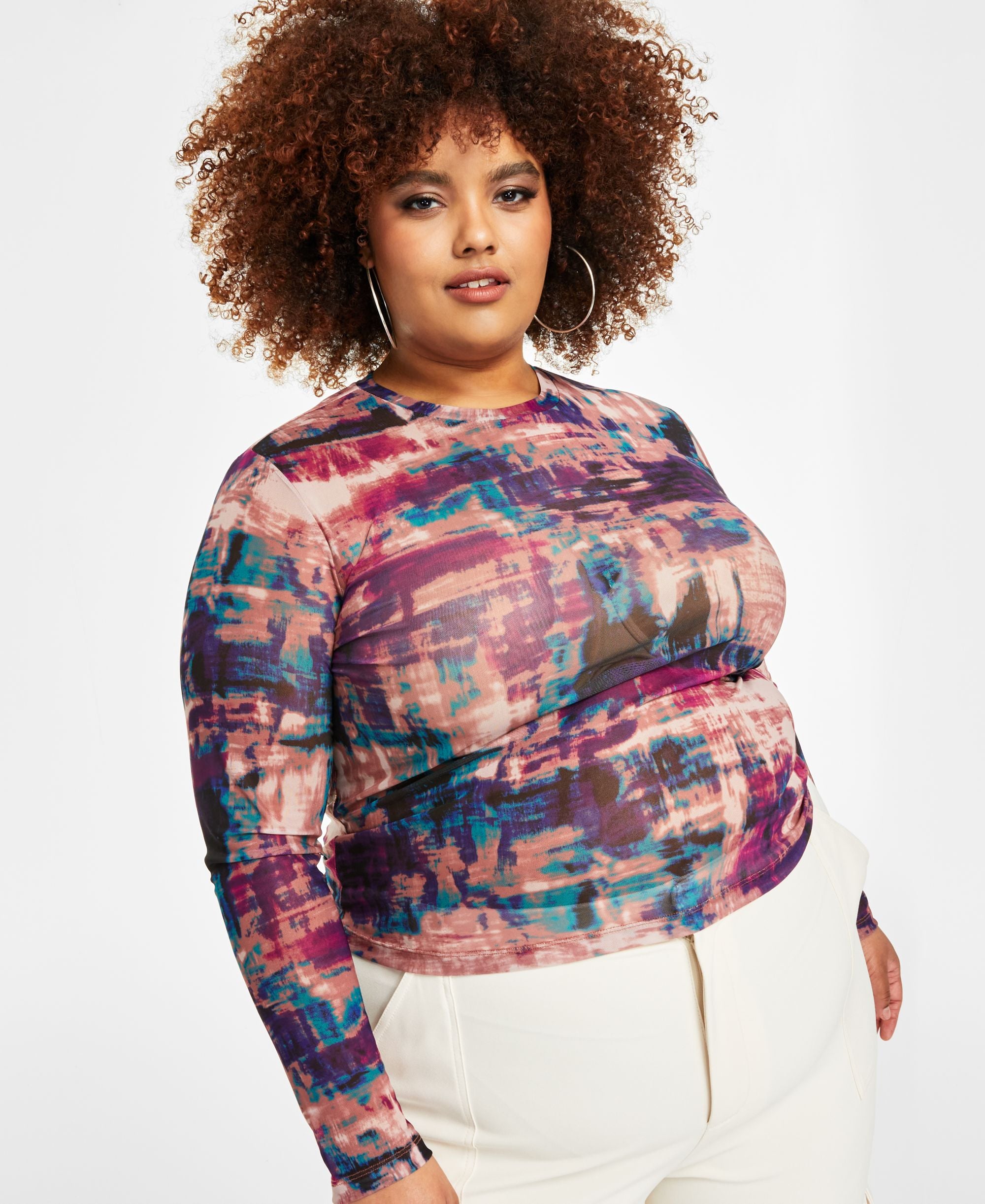 Trendy Plus Size Sheer Printed Mesh Top