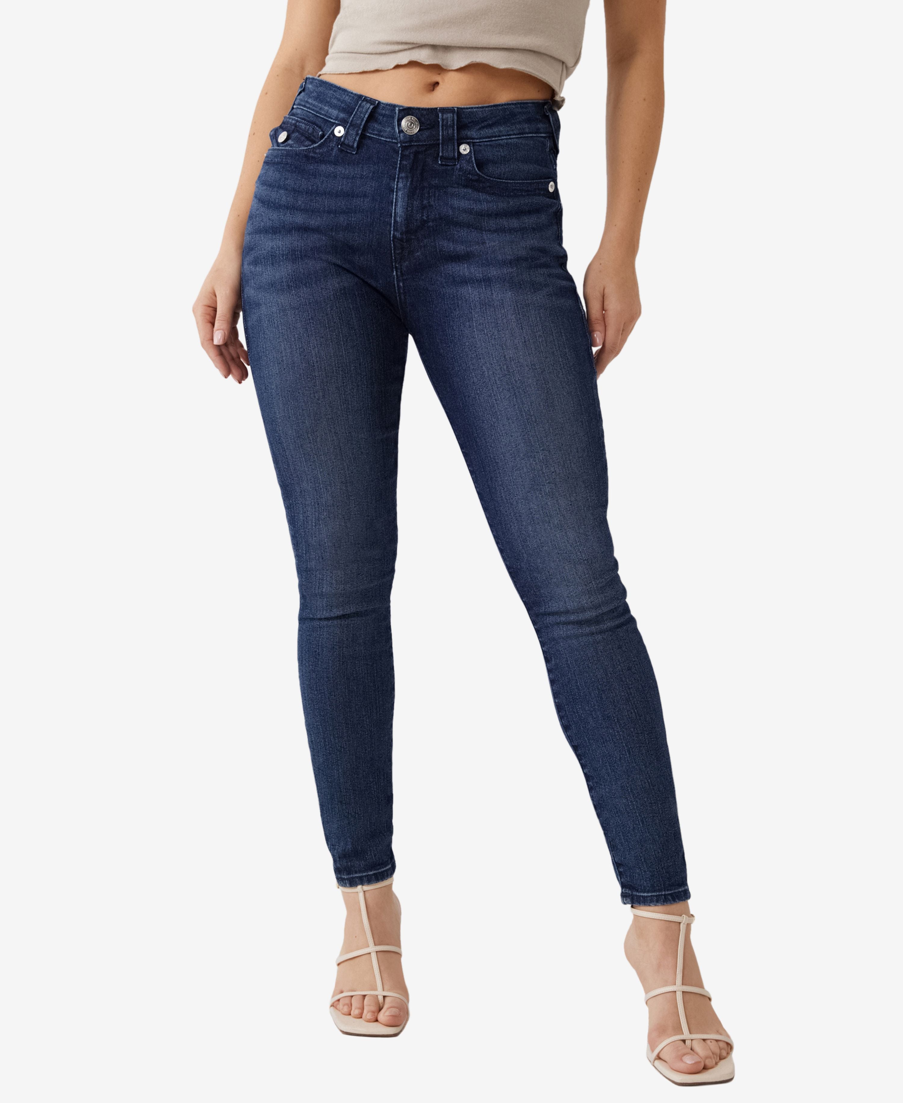 True Religion Women's Mid Rise Curvy Skinny Jeans Dark Wash 27
