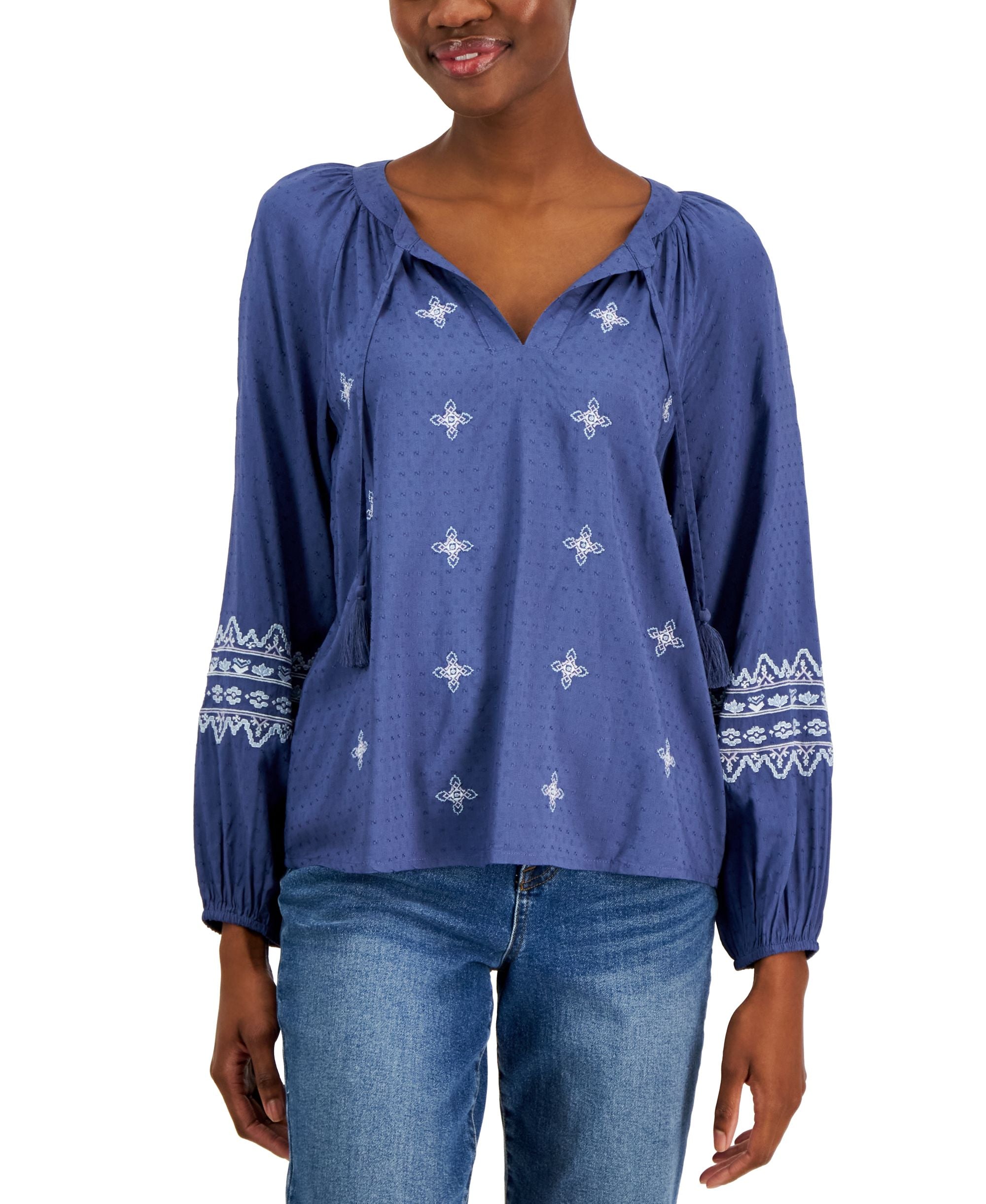 Style & Co Petite Embroidered Peasant Top