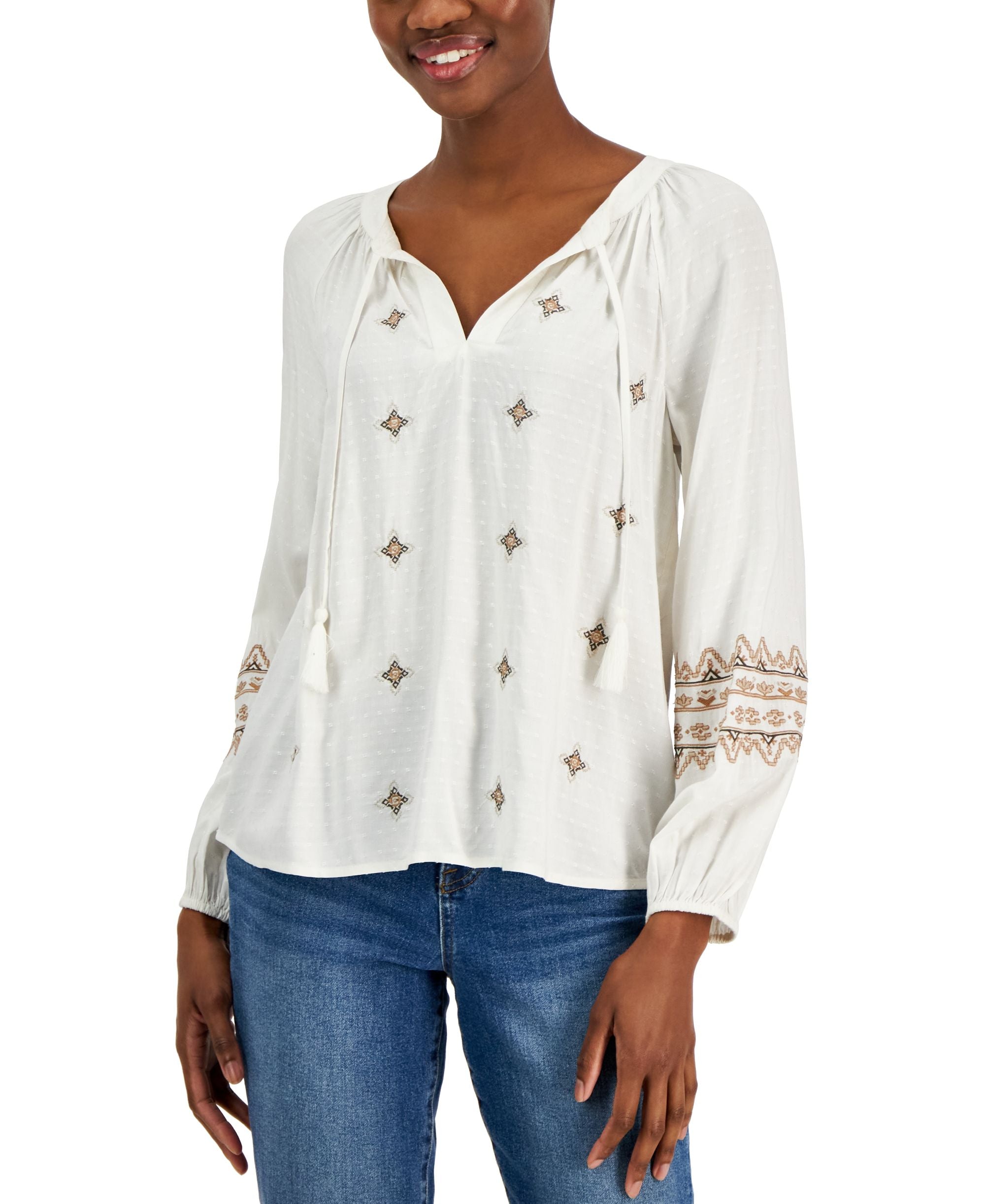 Style & Co Petite Embroidered Peasant Top