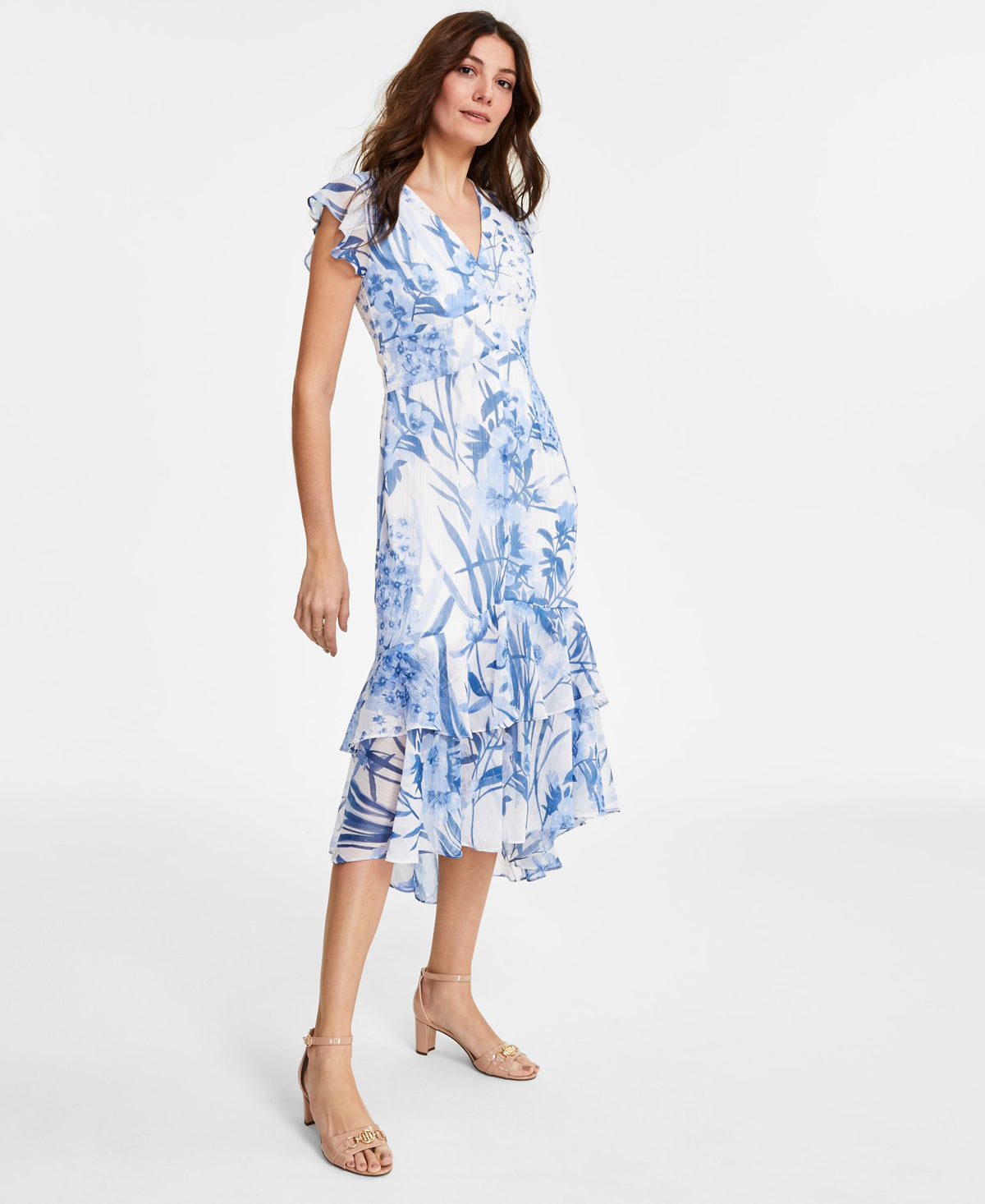 Women's Floral Chiffon High-Low Midi Dress