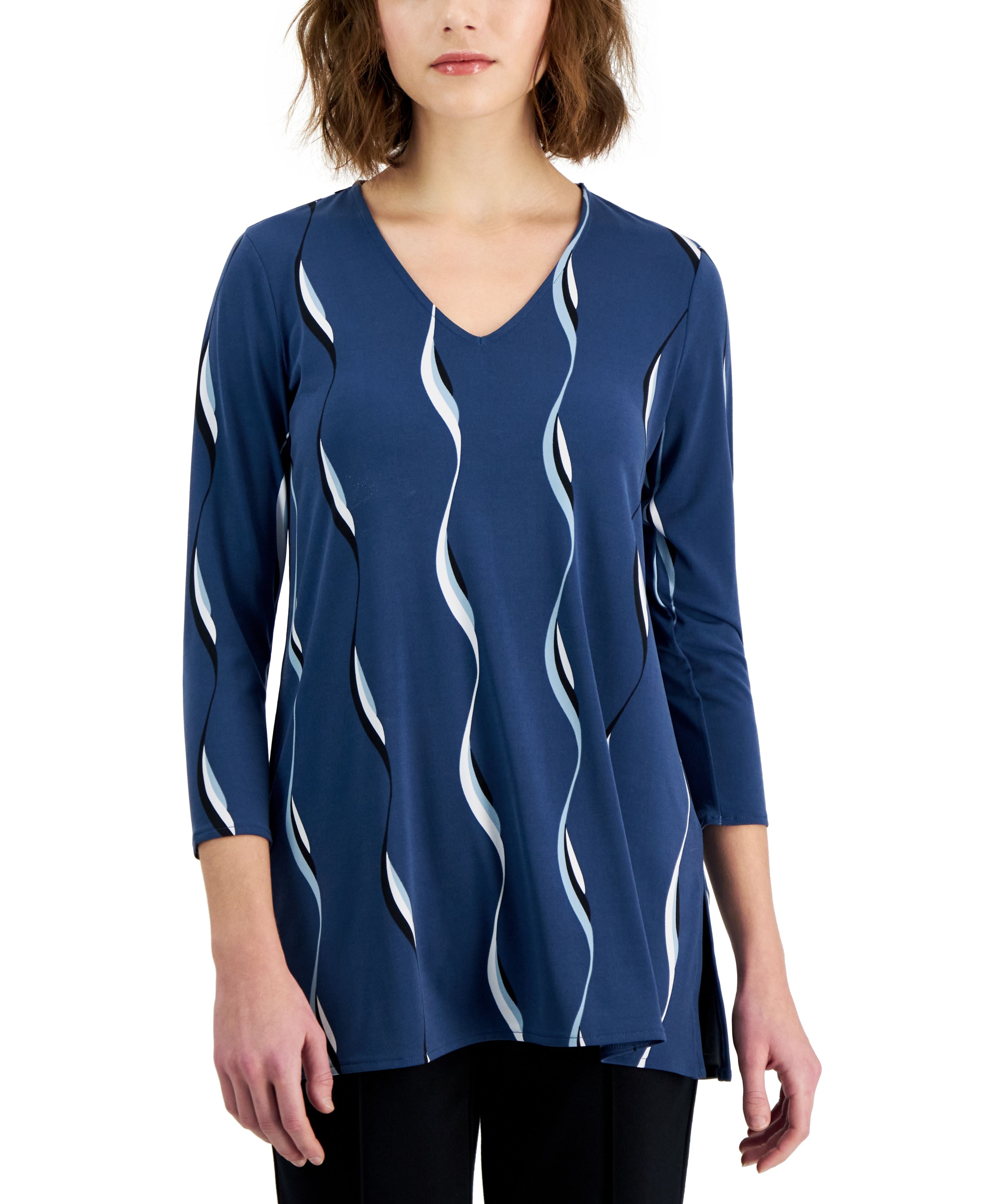 Women's Printed 3/4-Sleeve V-Neck Tunic Top