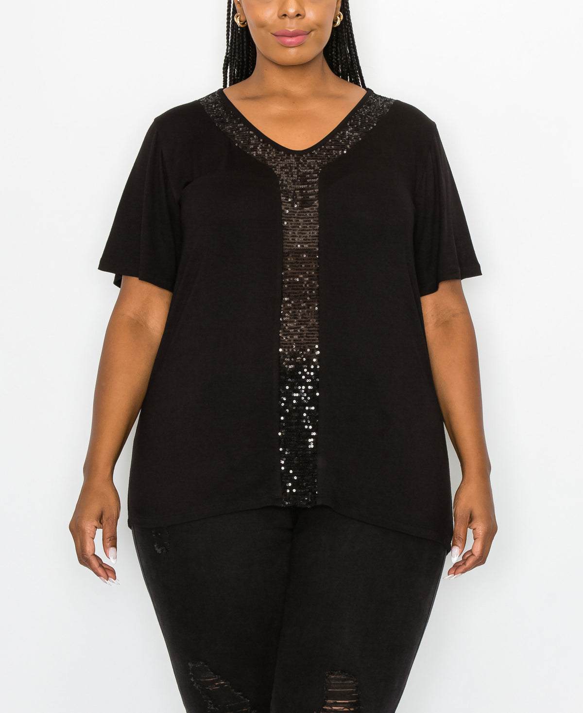 Plus Size Sequin Inset Short Sleeve Top