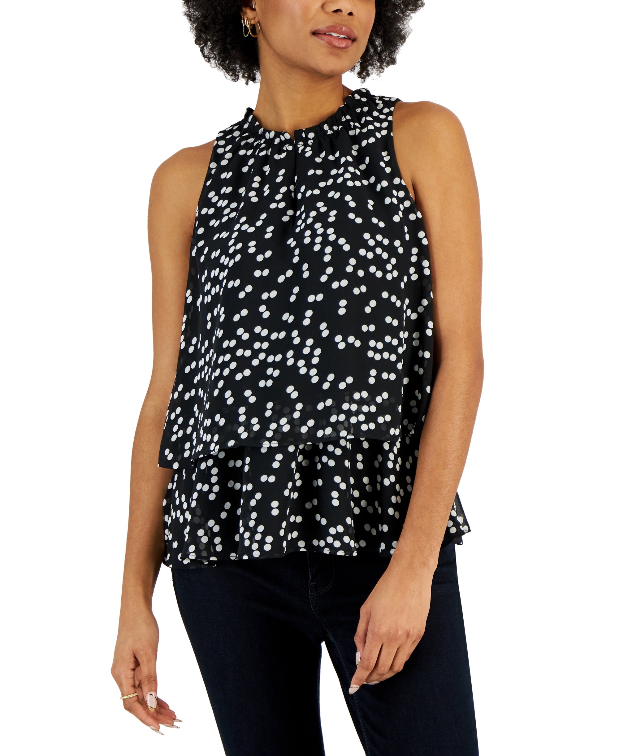 Women's Printed Double-Layer Keyhole Top