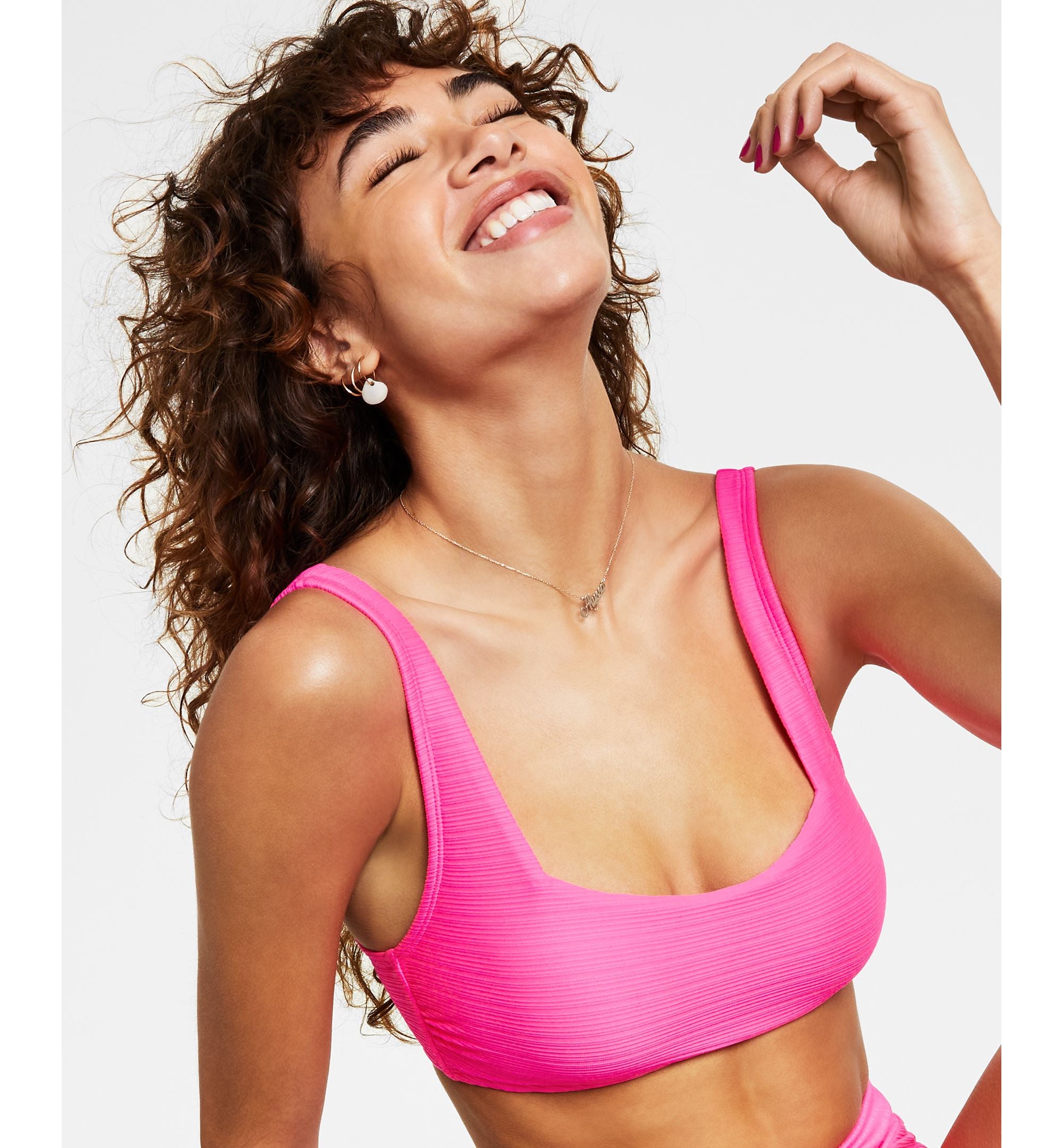 Juniors' Mint Spark Variegated Ribbed Bralette Bikini Top