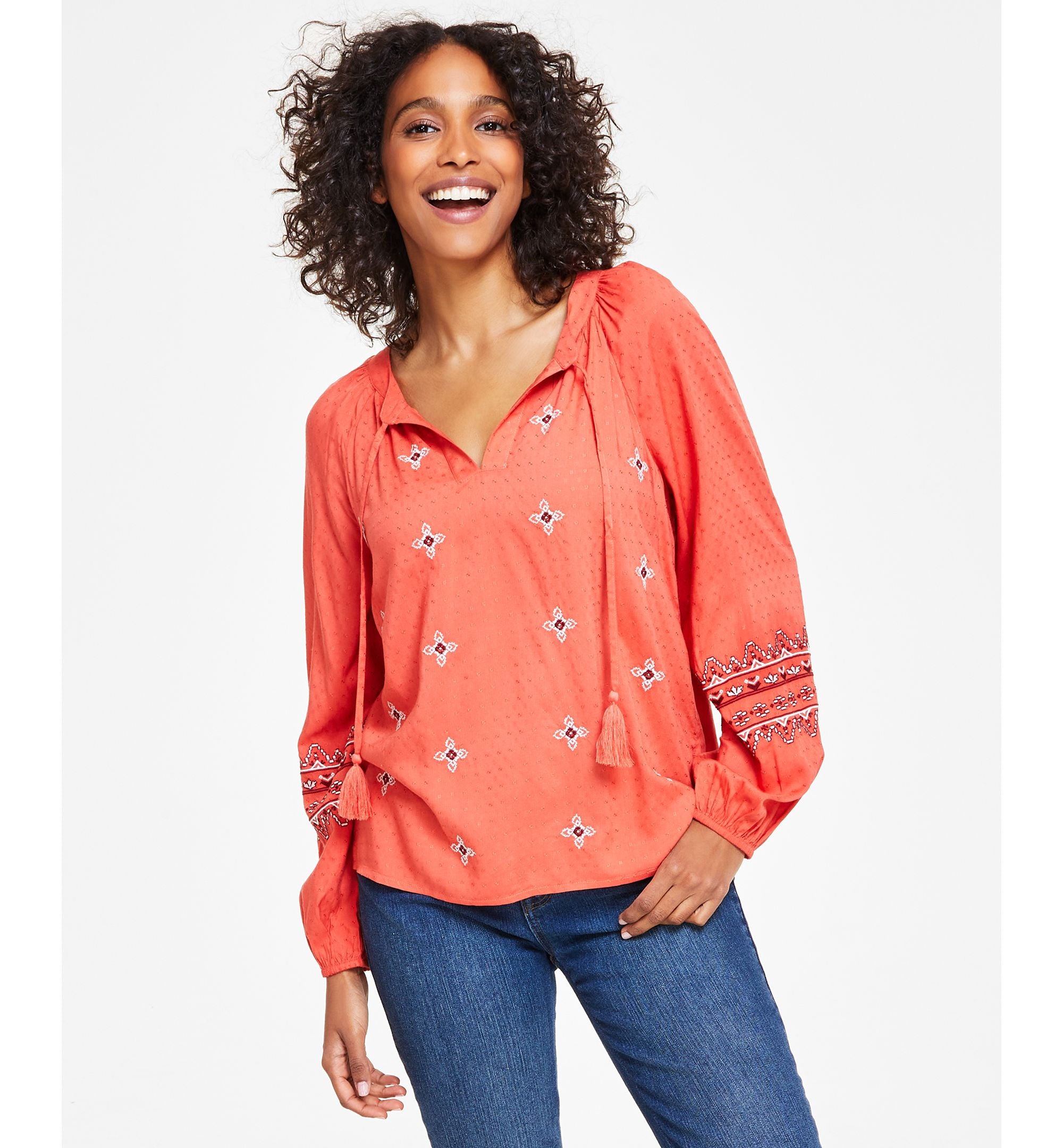 Style & Co Petite Embroidered Peasant Top