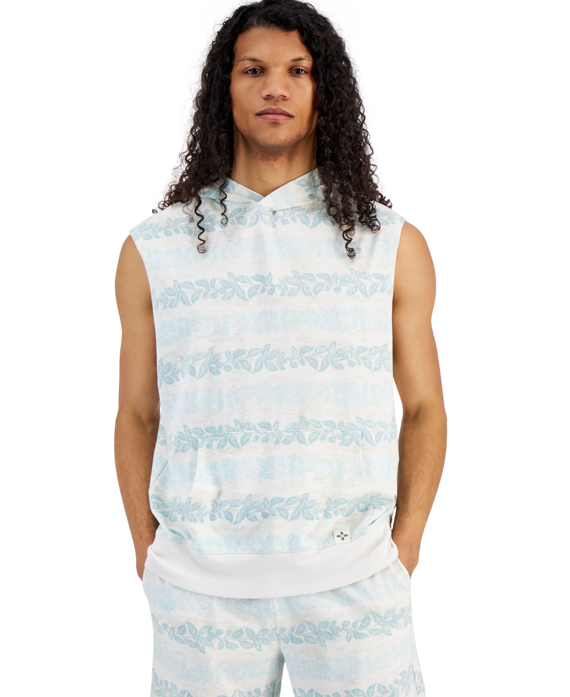 Men's Andrew Regular-Fit Botanical Stripe Sleeveless Hoodie