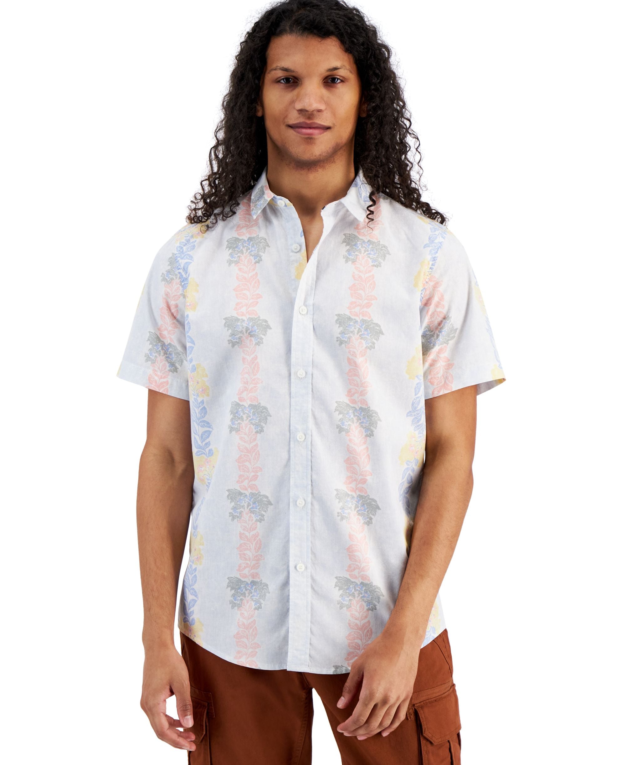 Men's Felix Regular-Fit Tropical Floral Stripe Button-Down Shirt