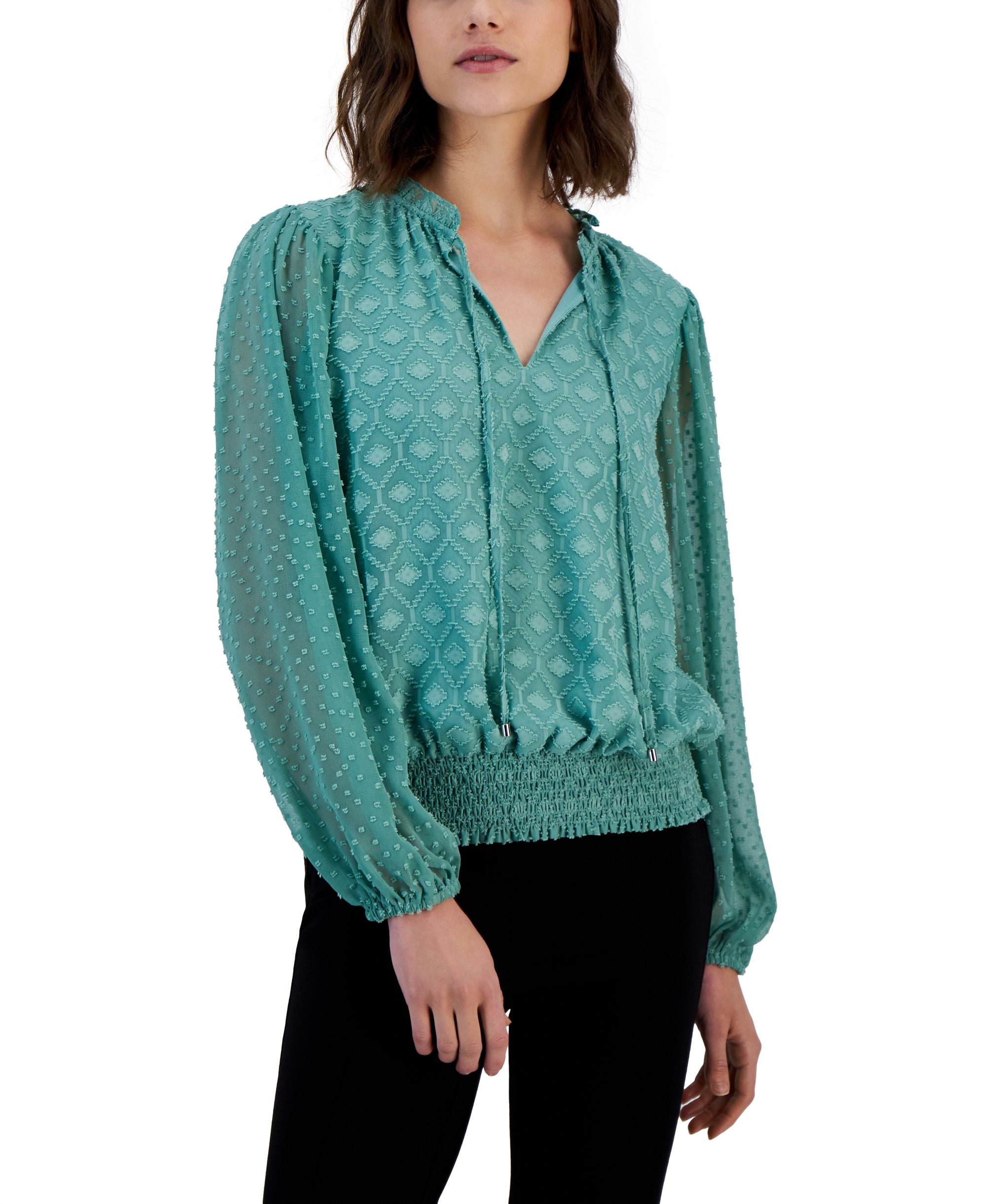 Women's Clip-Dot Smocked-Waist Top