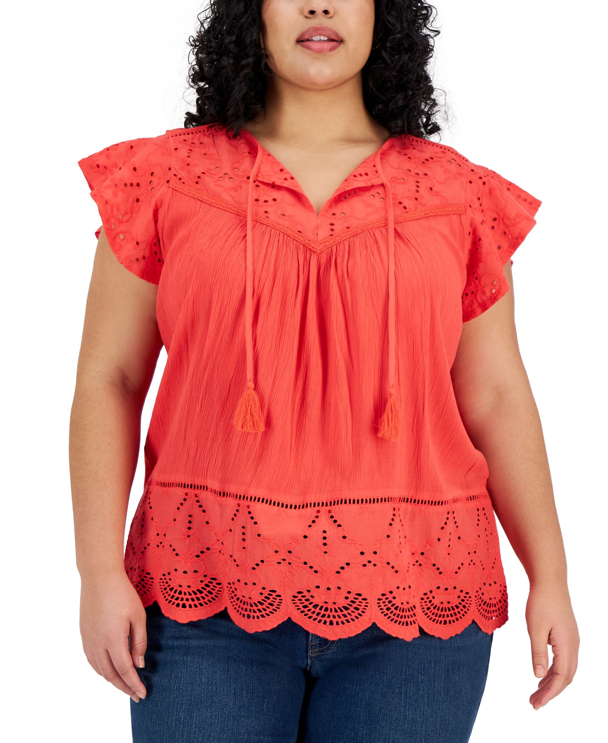 Style & Co Plus Size Eyelet Split Neck Blouse