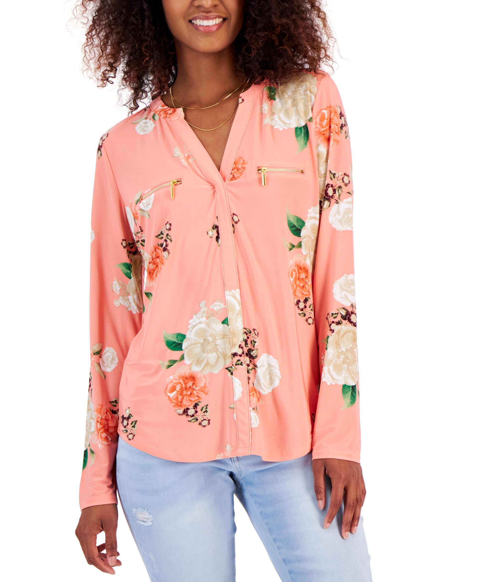 Women's Print Zip-Pocket Top, in Regular & Petite