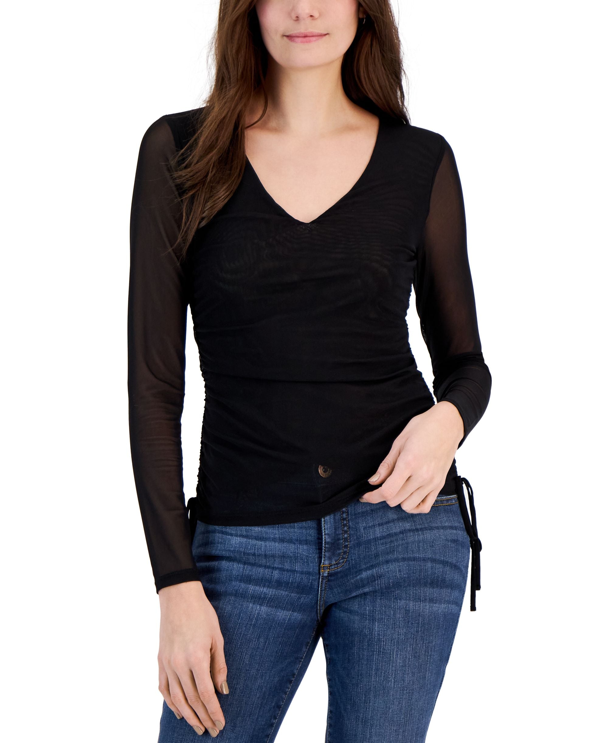 International Concepts Womens Printed Mesh Side Tie Top