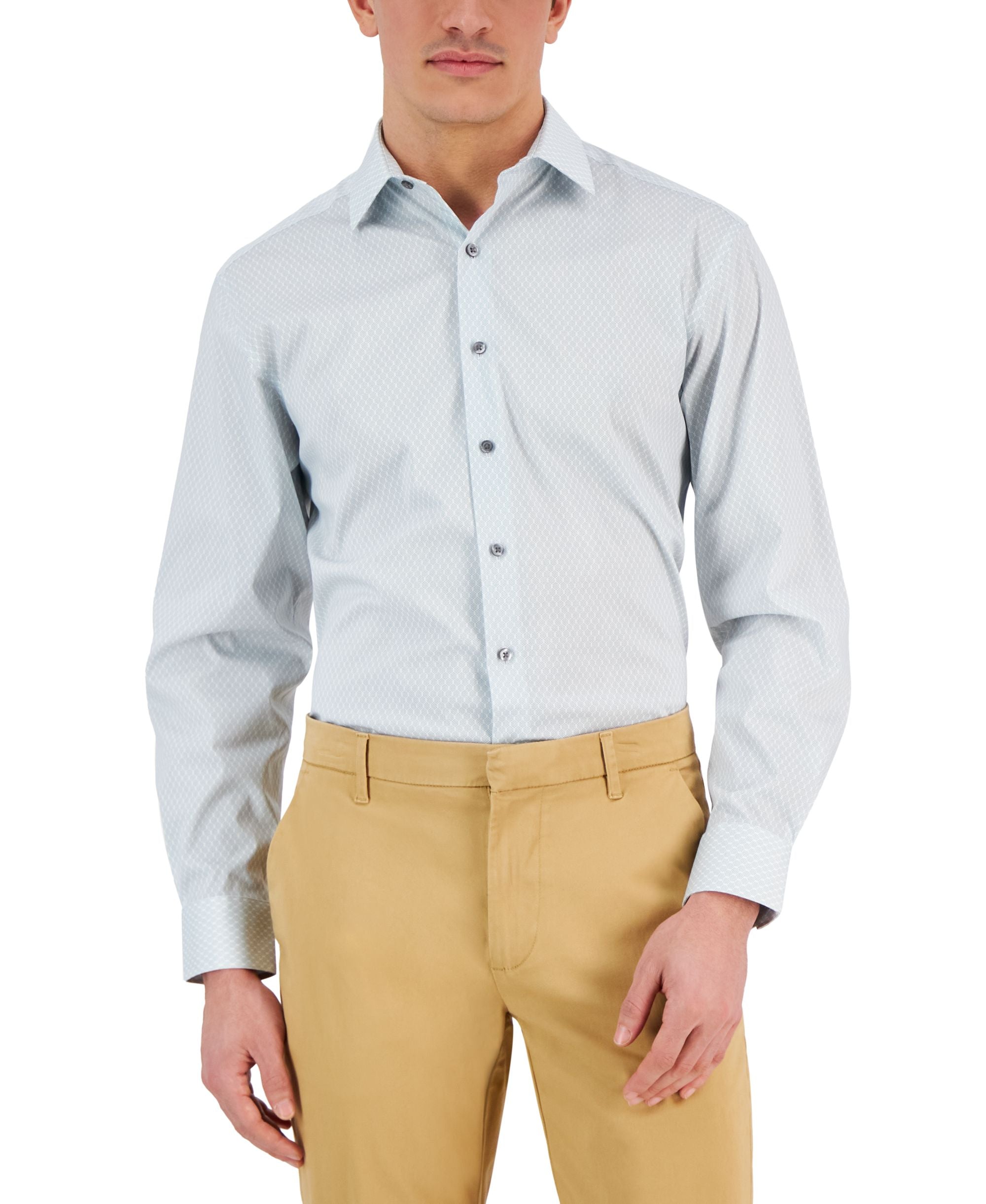 Men's Regular Fit 2-Way Stretch Stain Resistant Honeycomb Dress Shirts