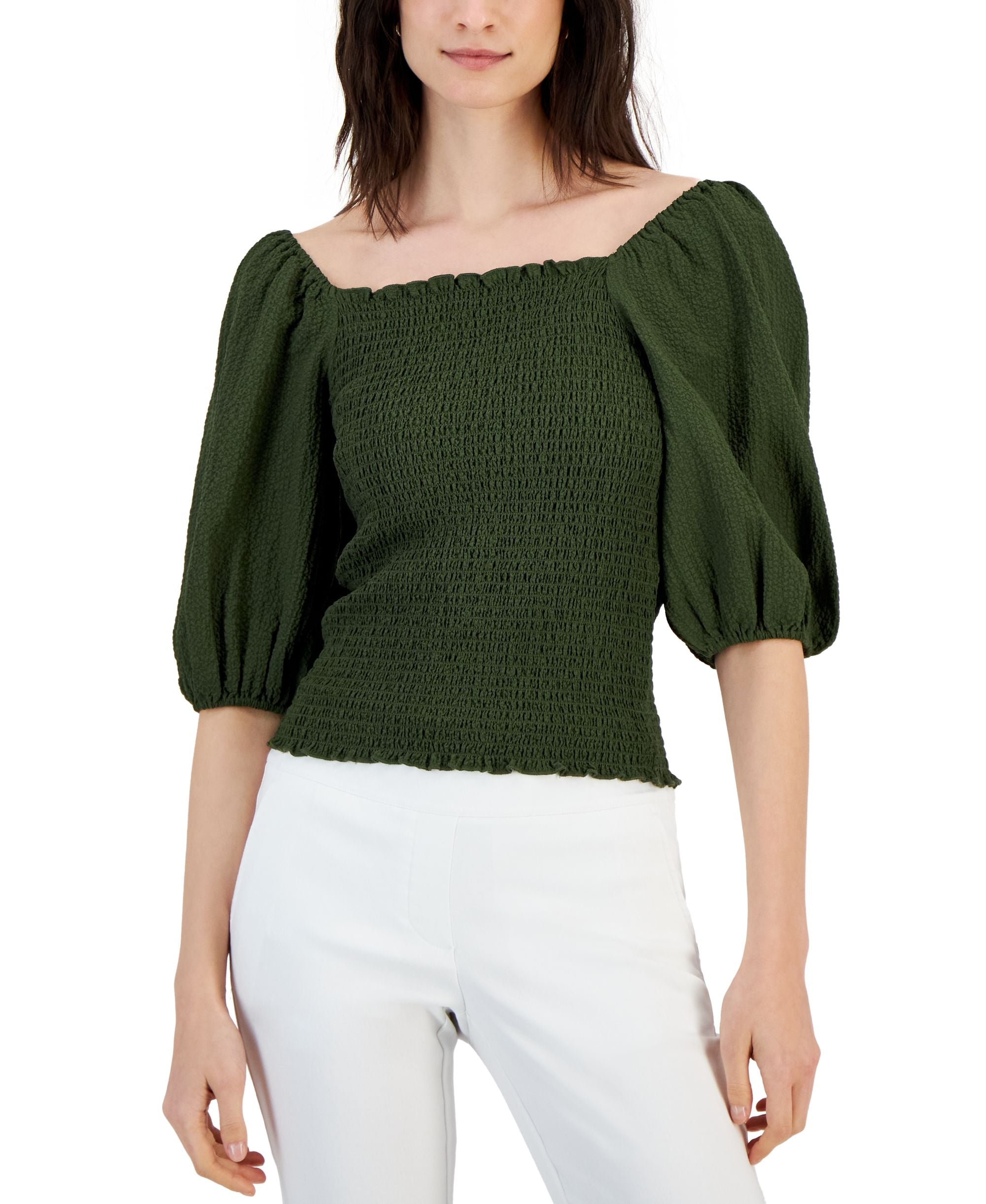 Women's Elbow-Sleeve Smocked Blouse