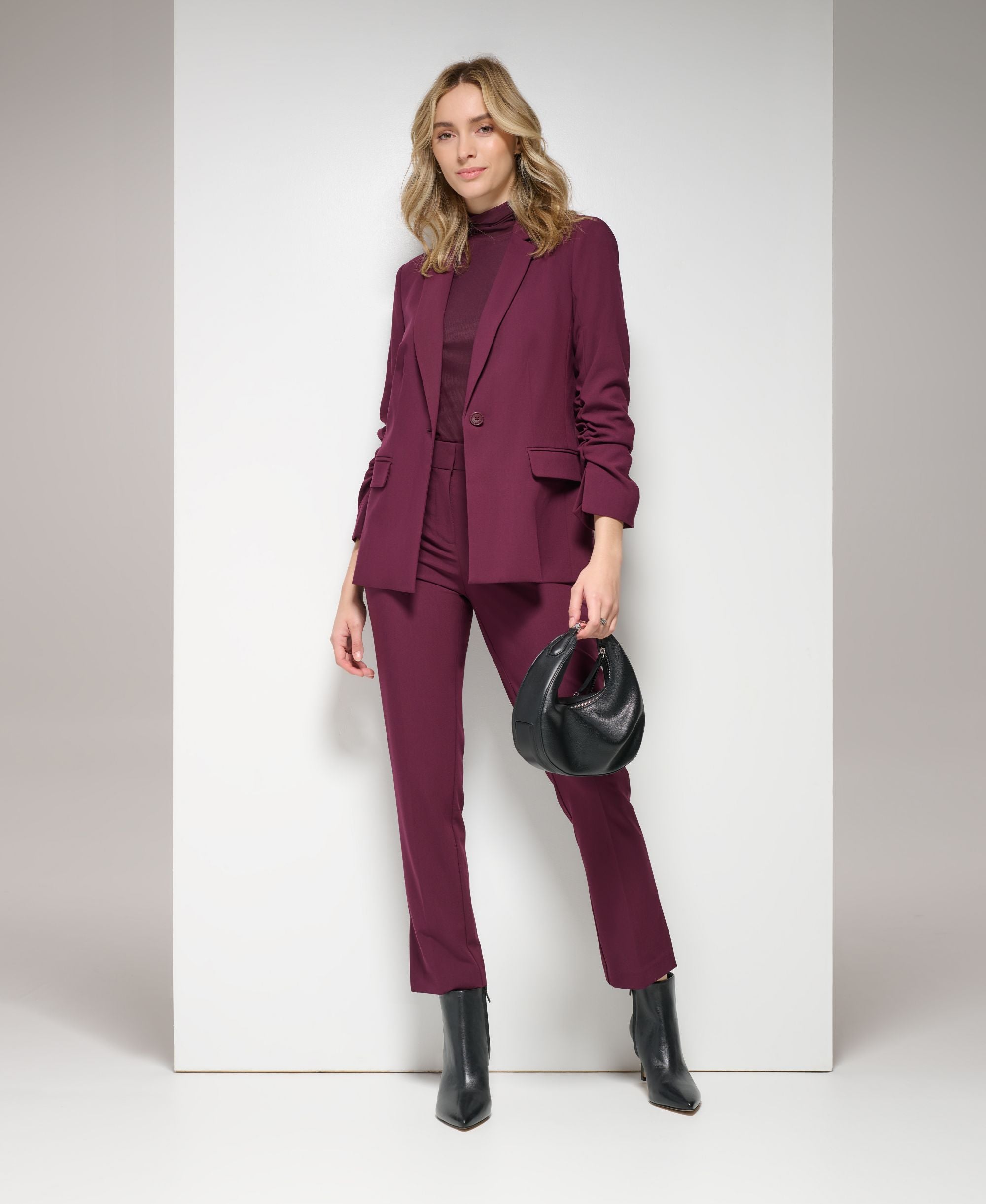 Ruched Sleeve One Button Blazer