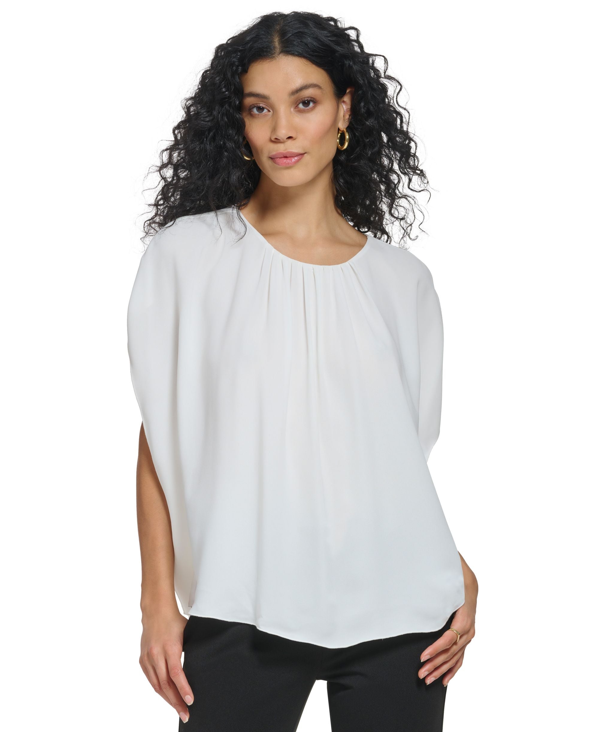 Women's Shirred Crewneck Flutter Sleeve