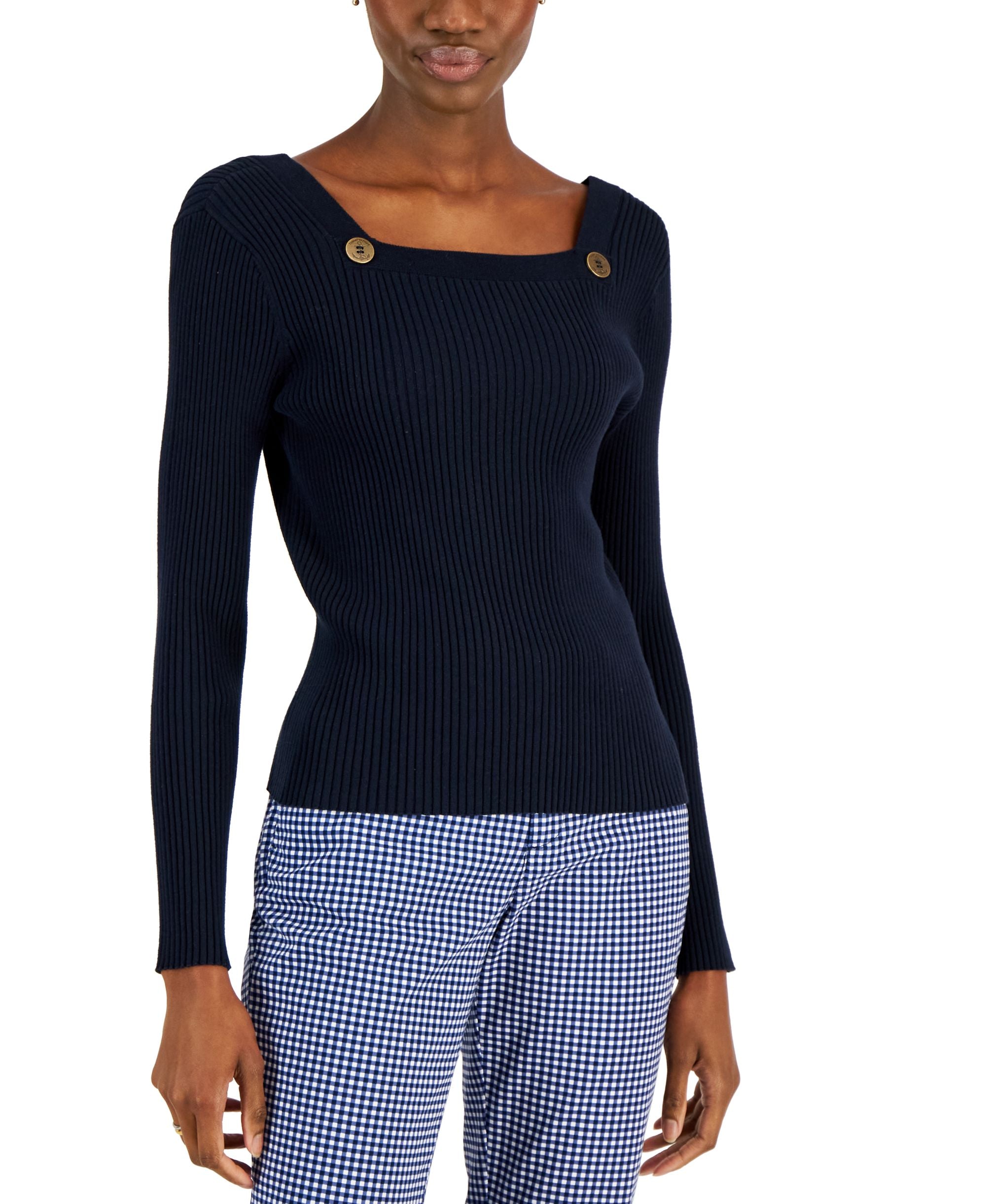 Women's Sailor-Neck Ribbed Sweater