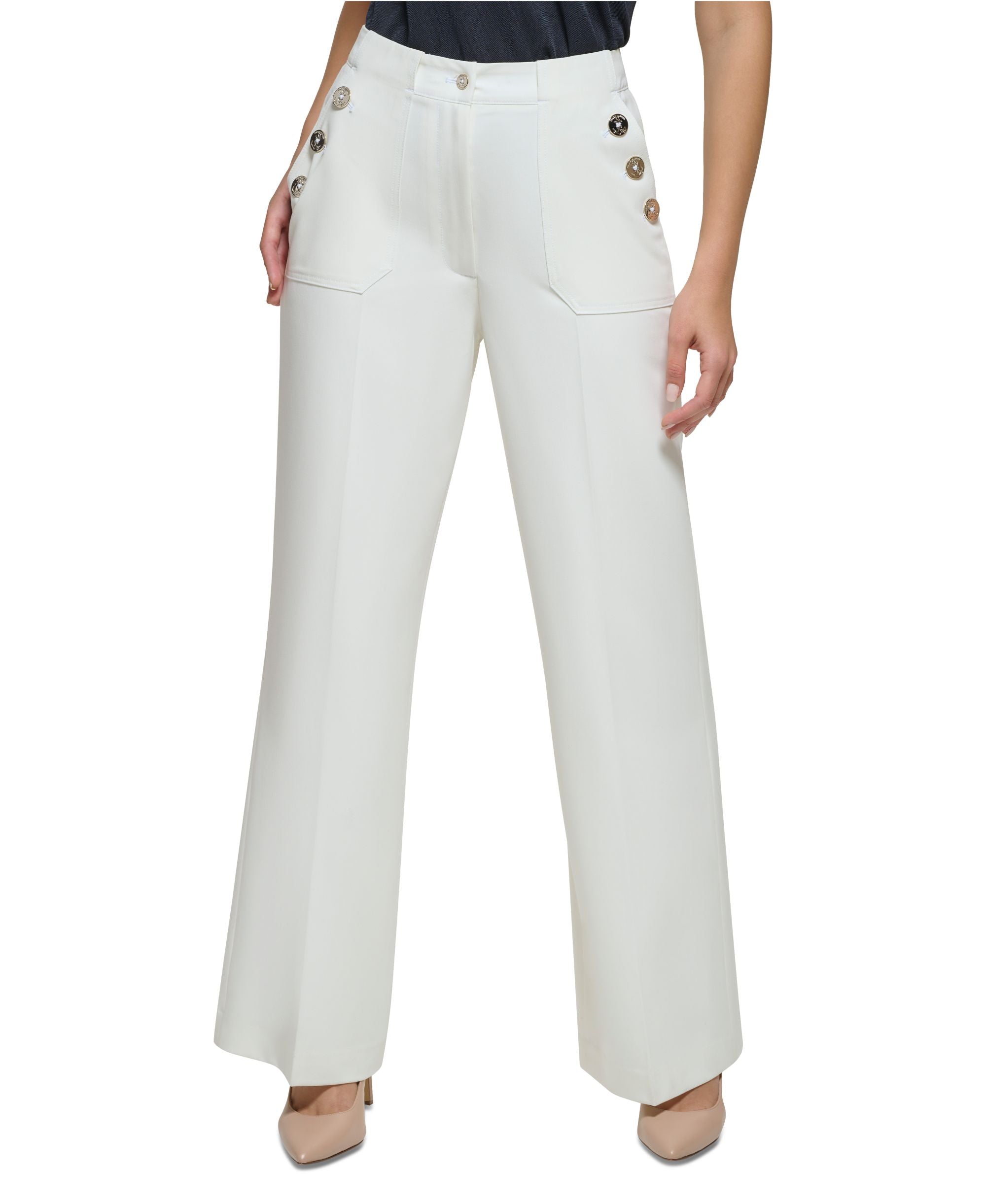 Women's Sailor-Button Wide-Leg Pants