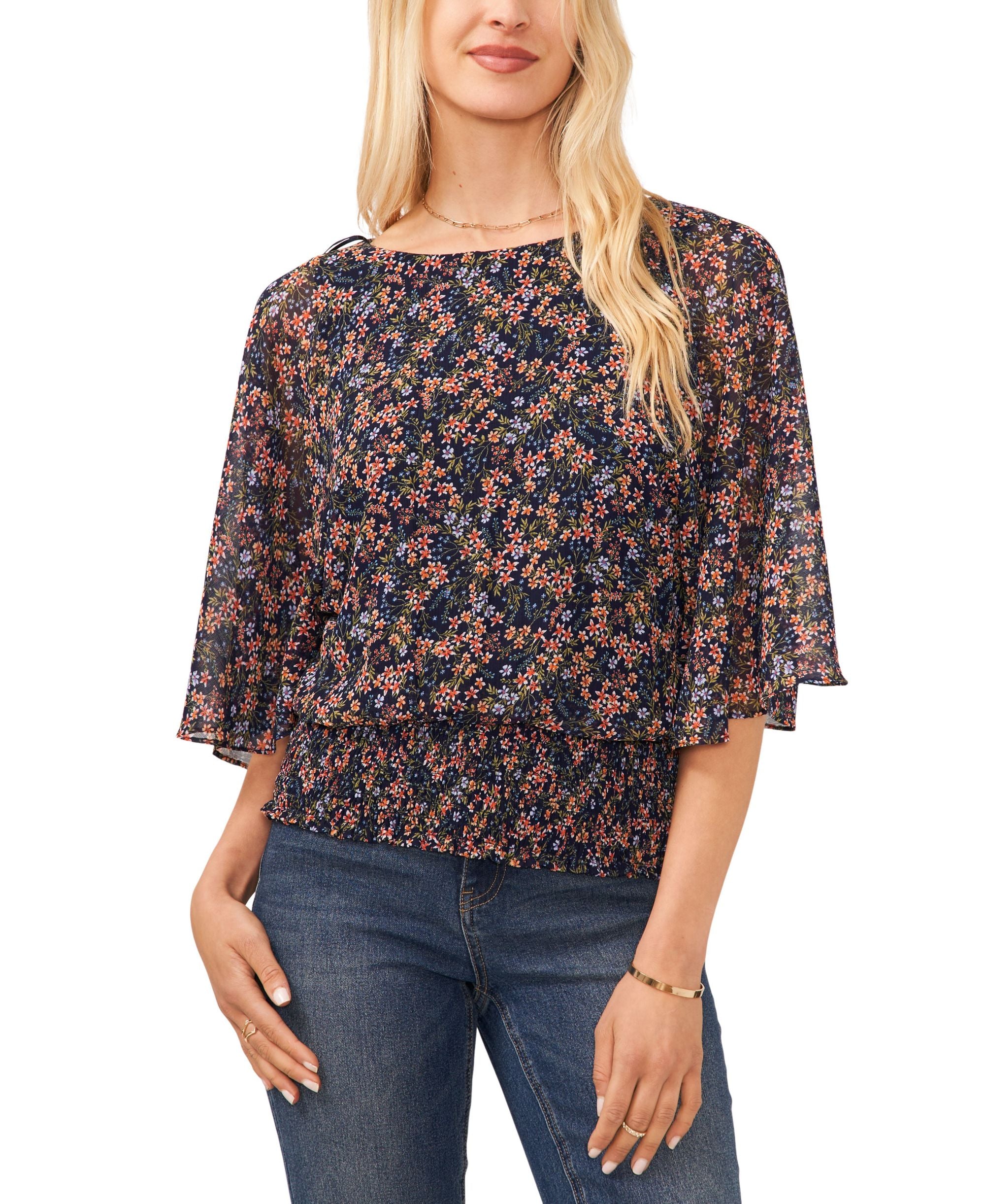 Sam Jess Printed Smocked Waist Top