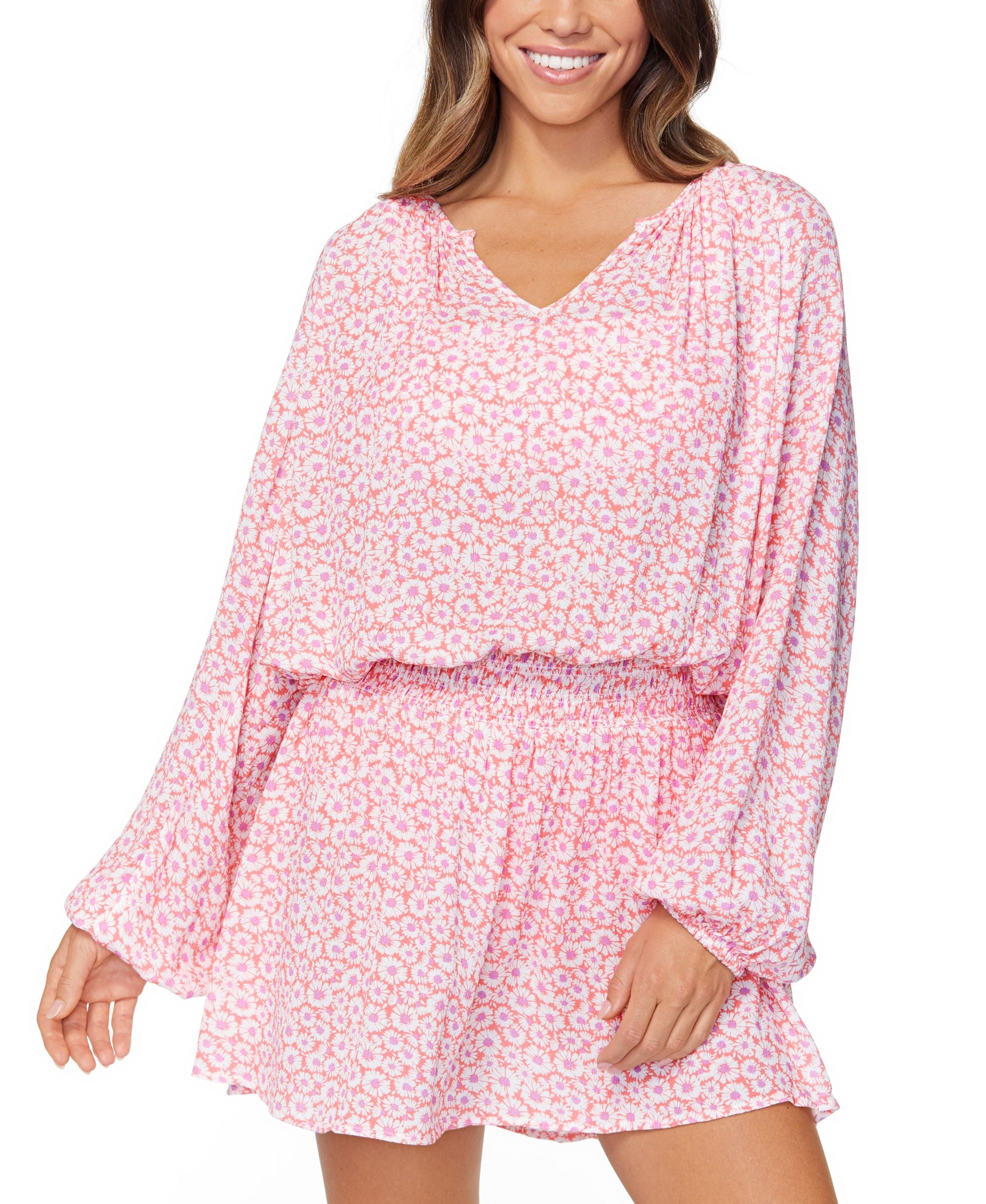Juniors' Maui Printed Long-Sleeve Dress Cover-Up