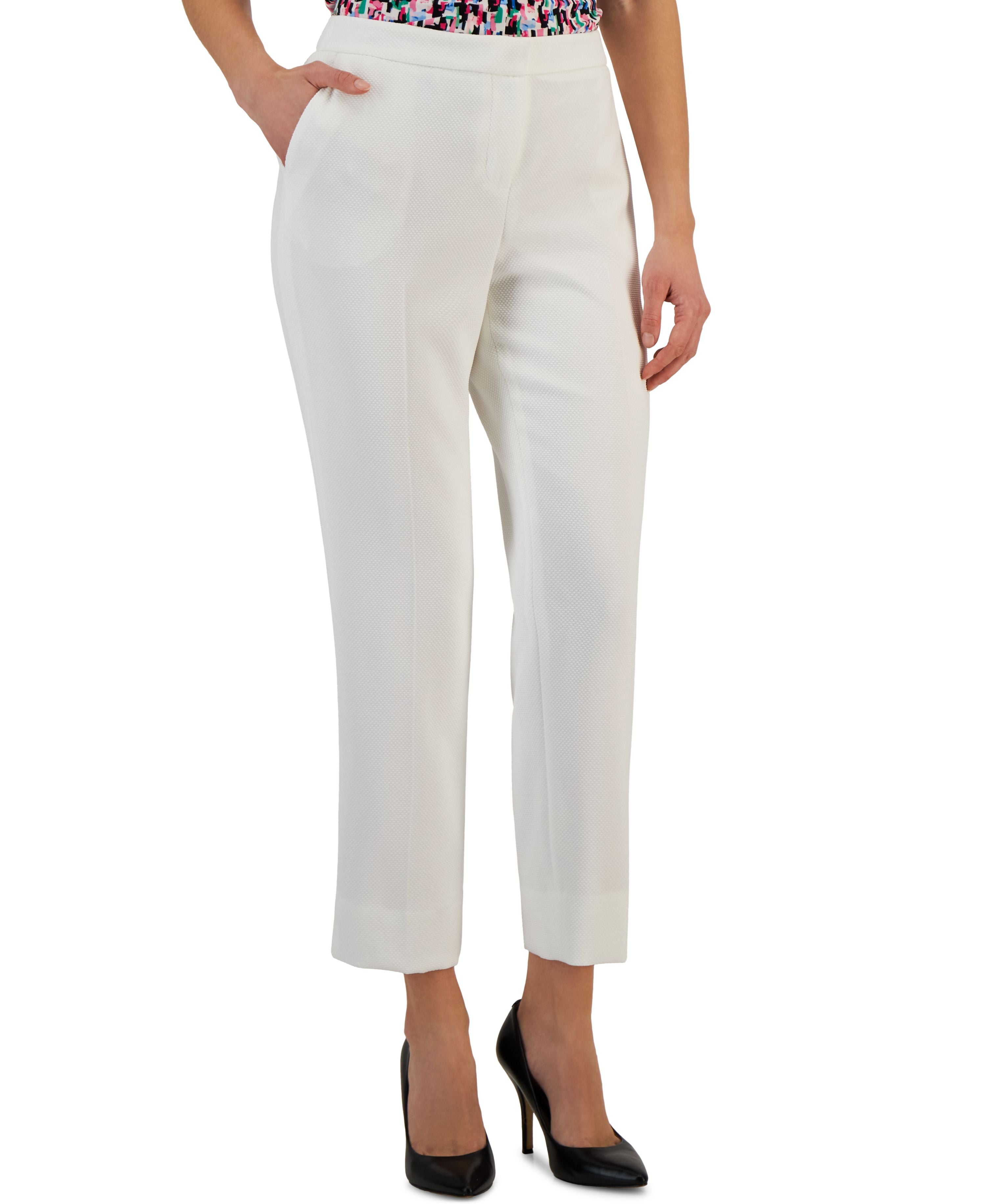 Women's Elastic-Back Side-Slit Pique Ankle Pants