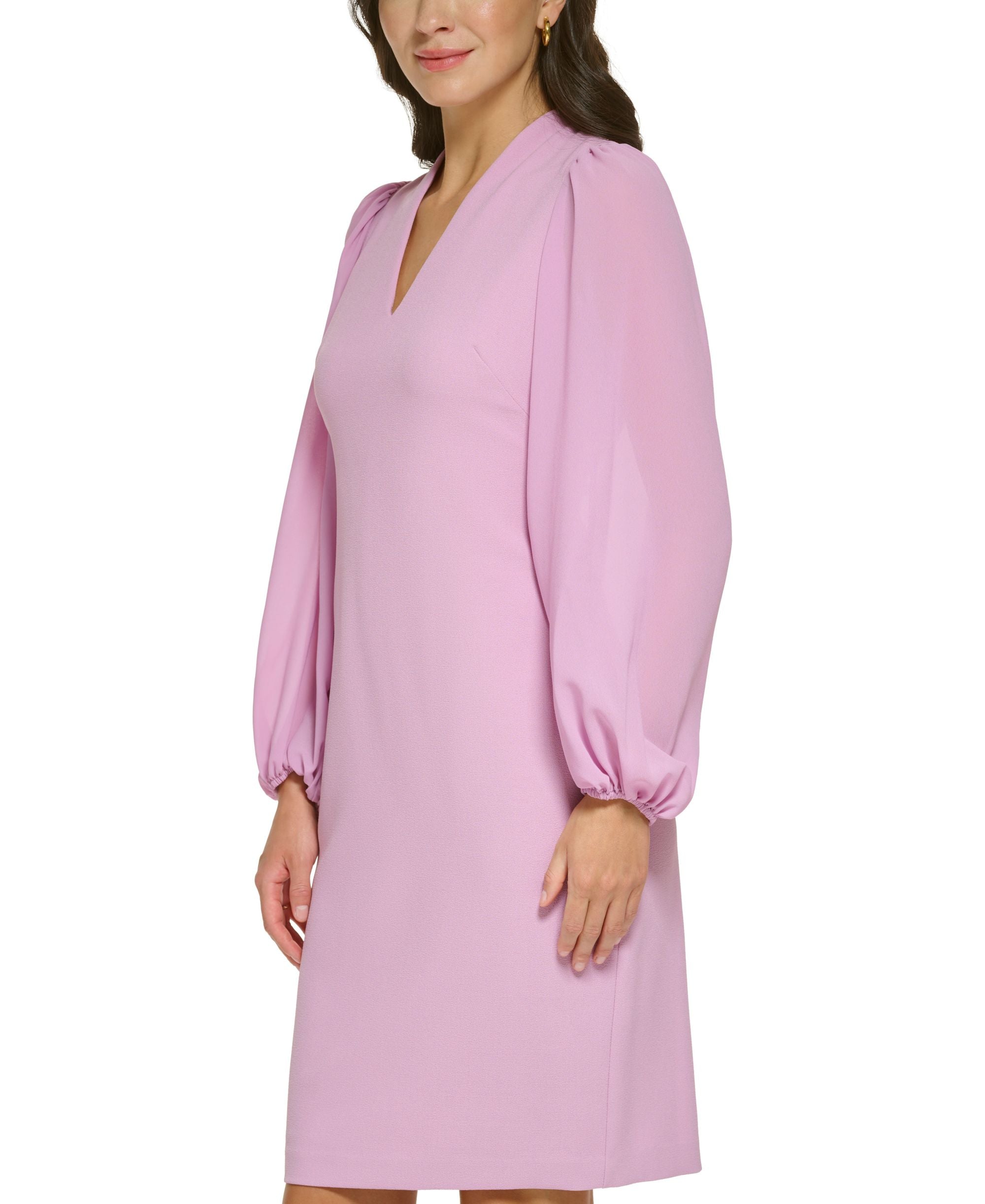 Women's Balloon-Sleeve Mixed-Media Dress