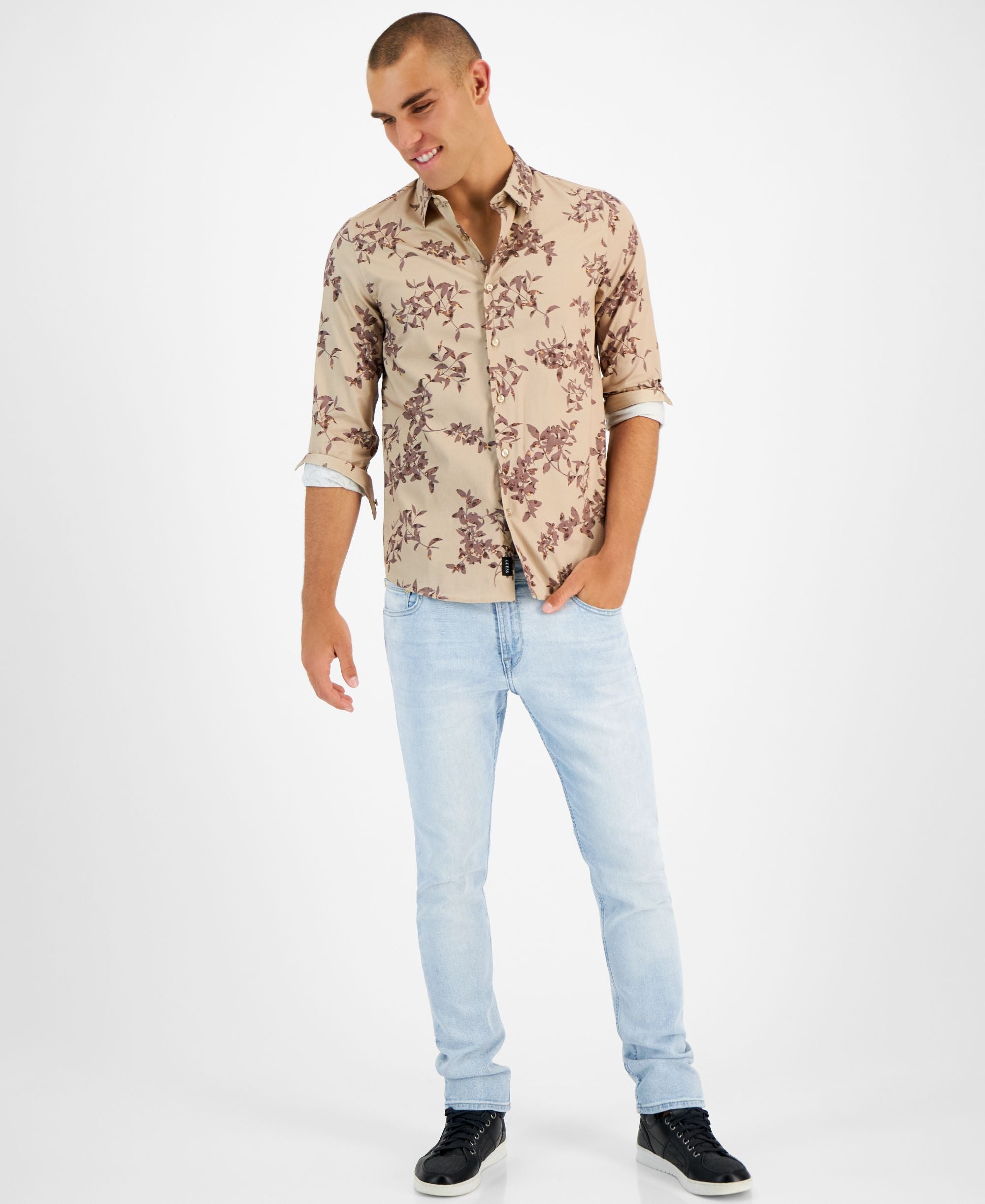 Men's Lux Leopard Vines Printed Button-Down Shirt