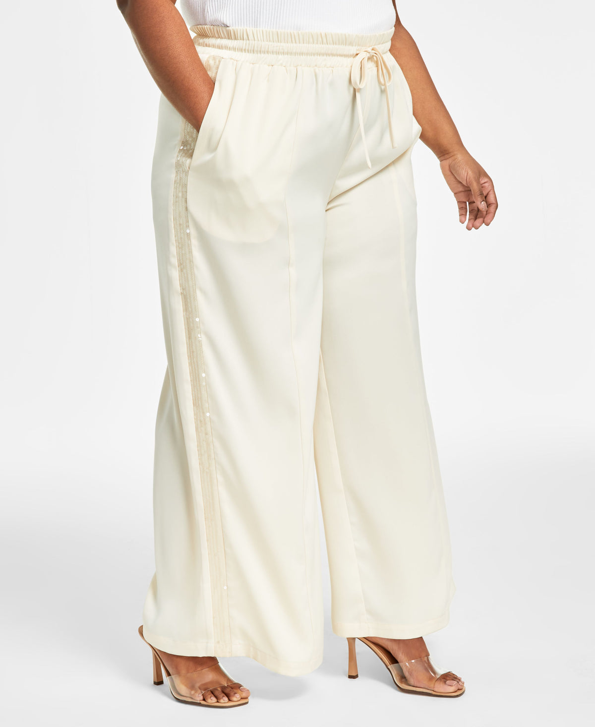 Trendy Plus Size Sequin-Stripe Wide-Leg Pants