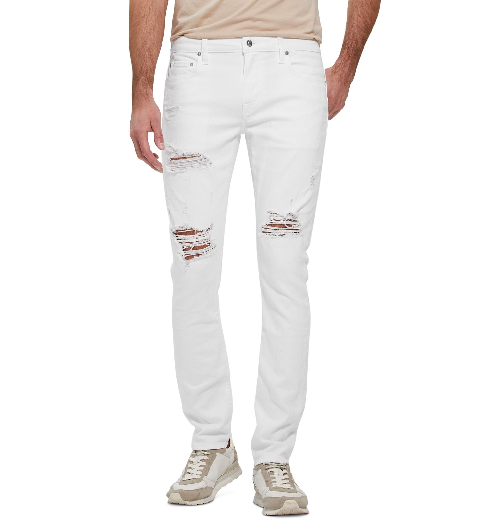 Men's White Destroyed Detail Skinny Fit Jeans