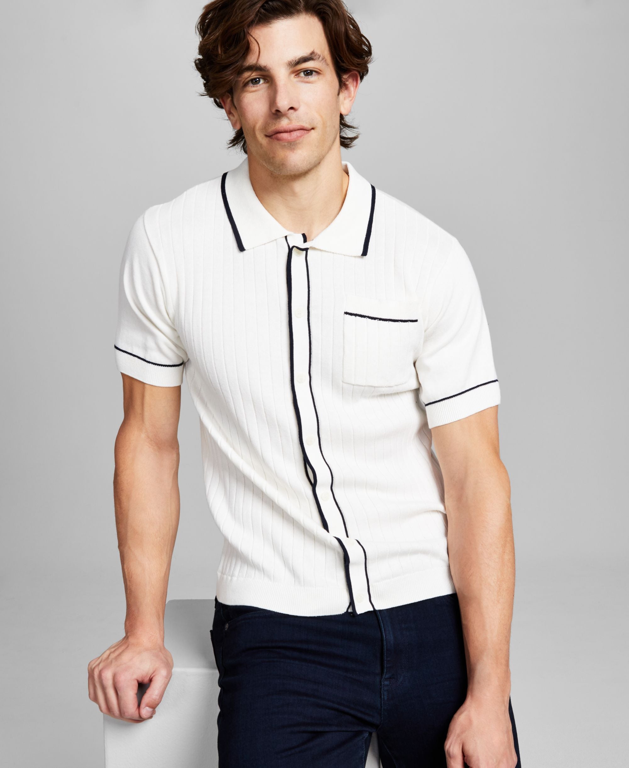 Men's Needle Stitched Button Front Polo