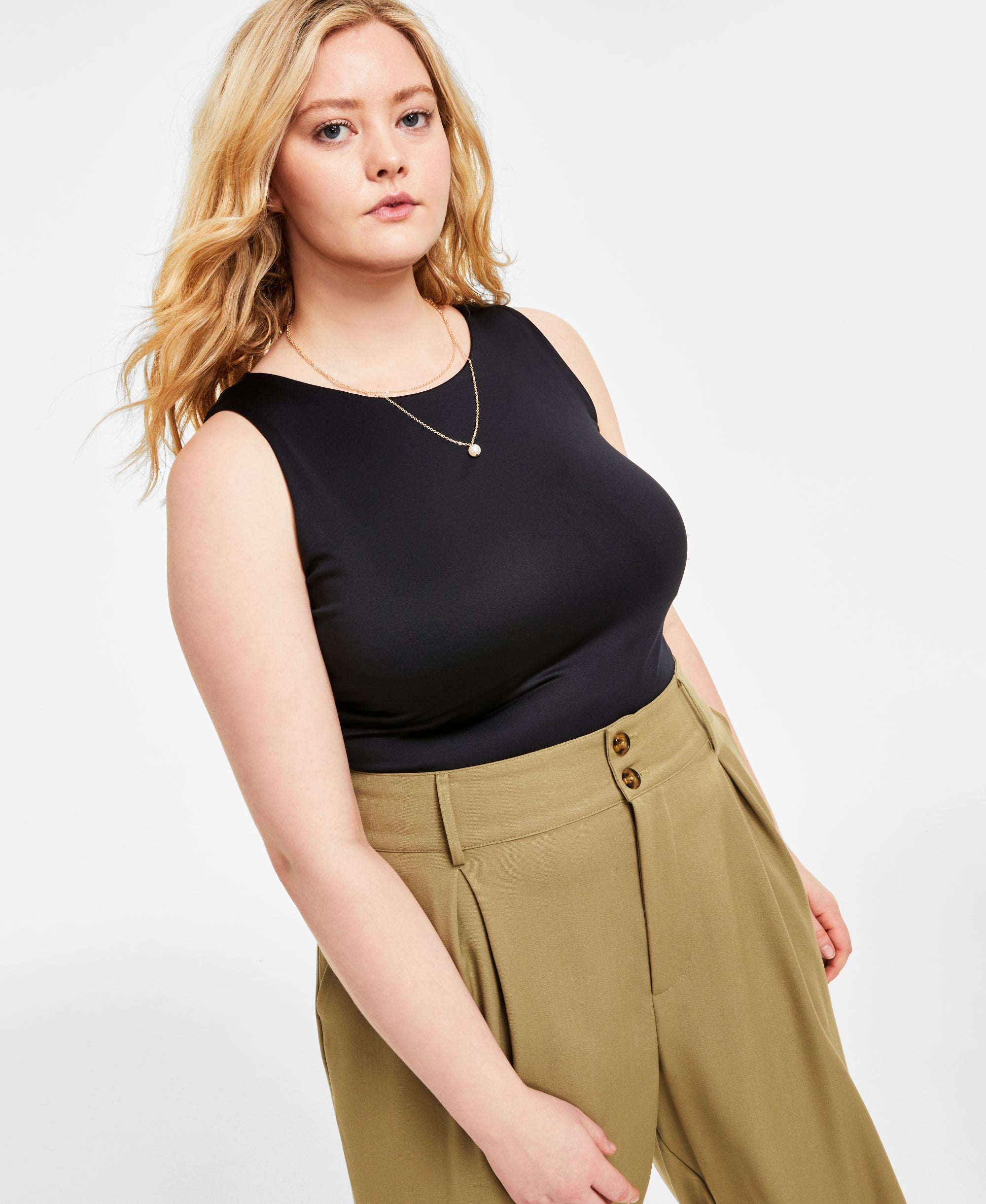 Trendy Plus Size Sleeveless High Neck Bodysuit