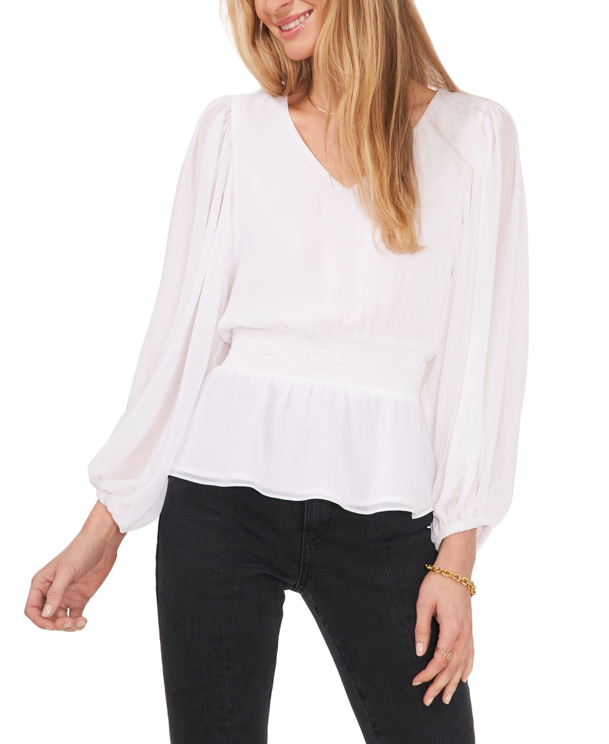 Sam Jess Womens V Neck Smocked Peplum Top