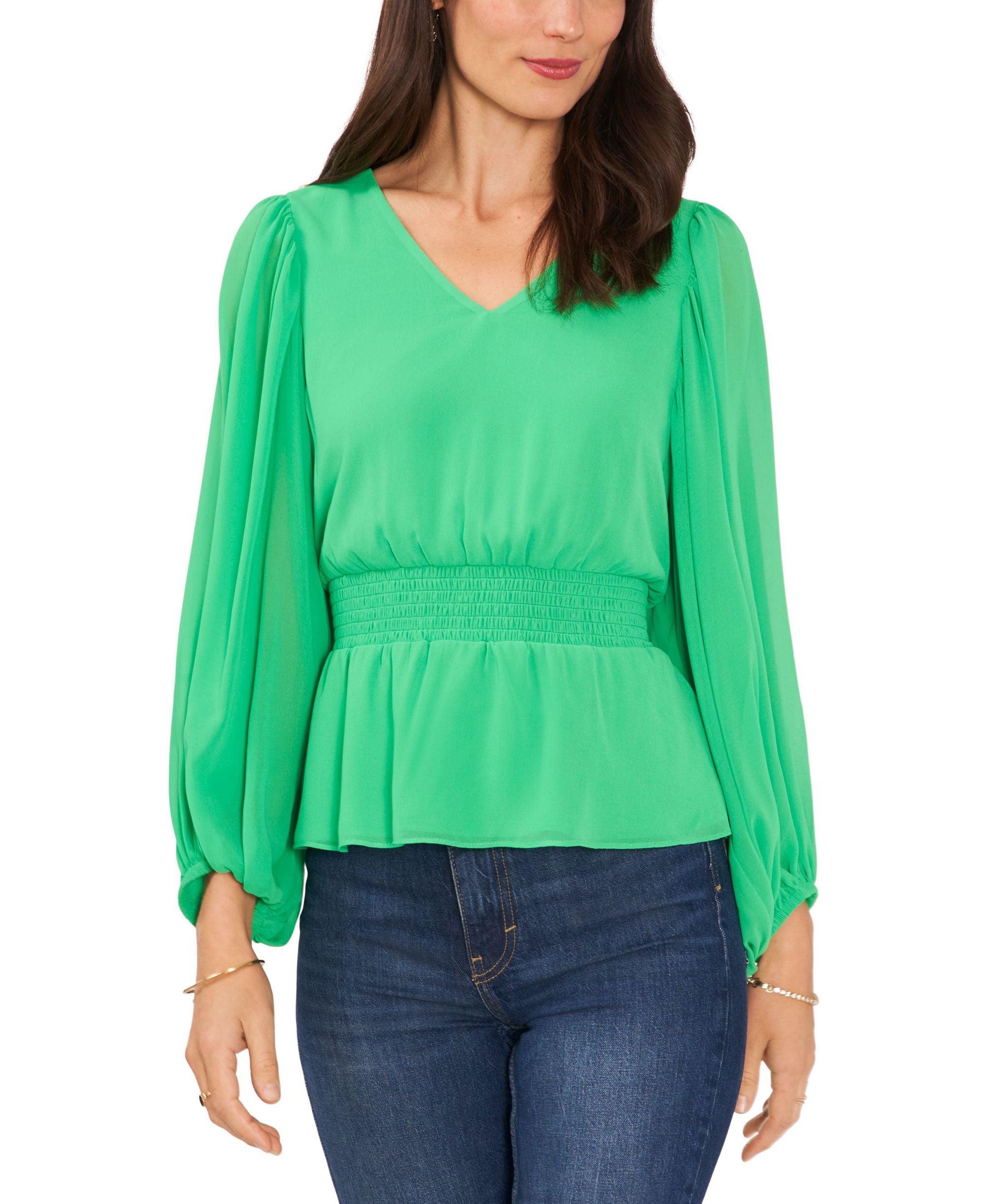 Sam Jess Womens V Neck Smocked Peplum Top