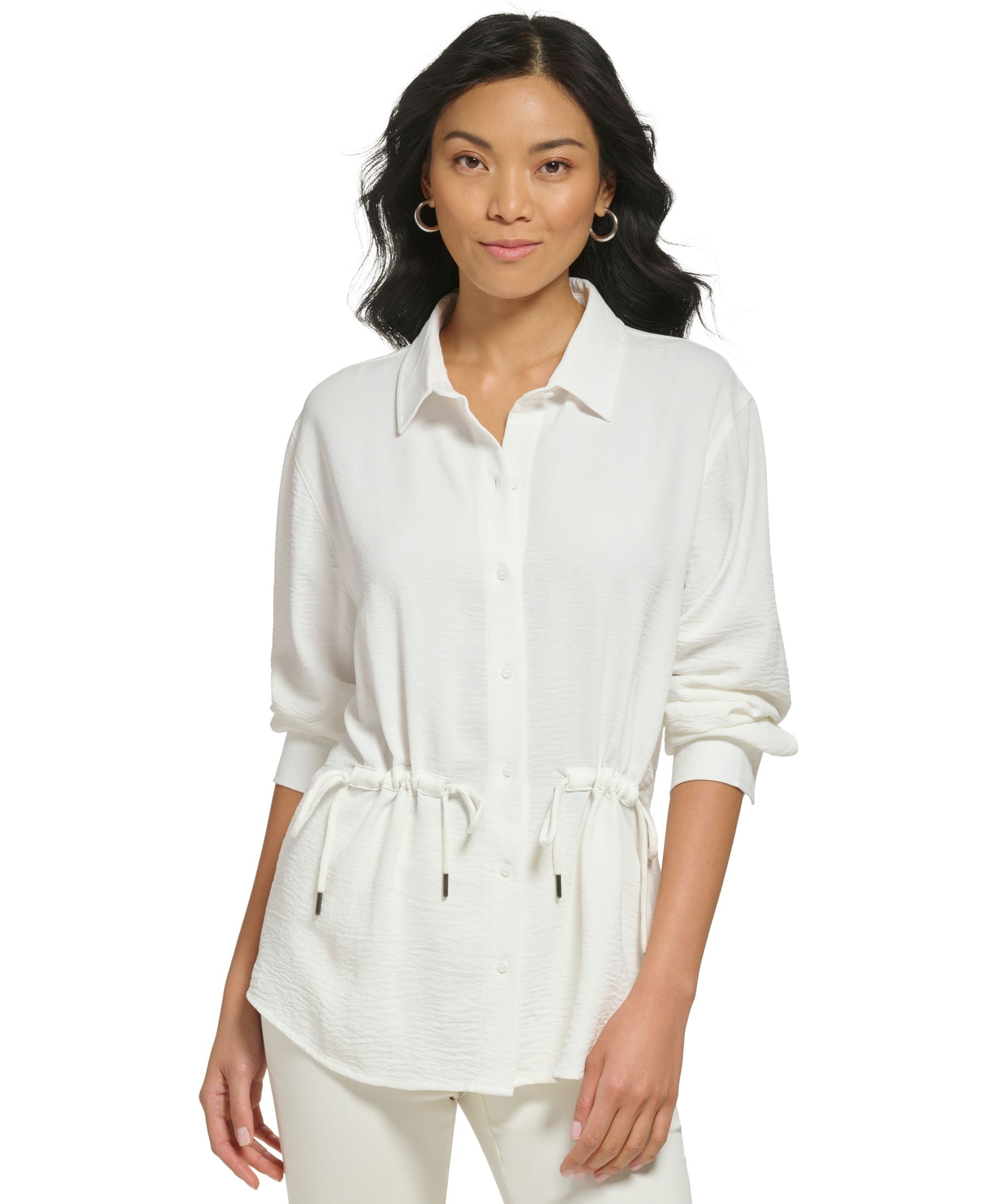 Women's Cinched Waist Button Down Shirt