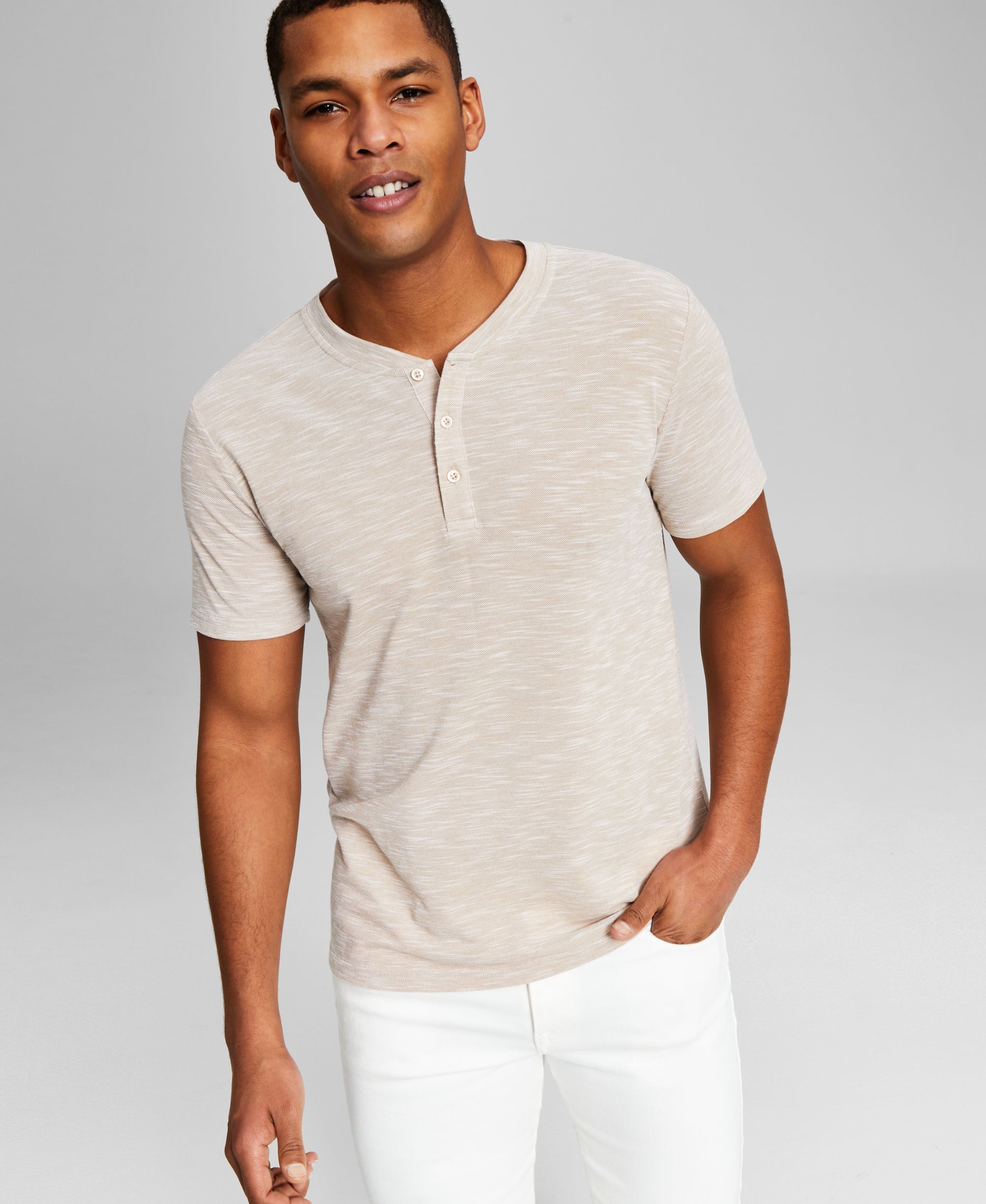 Men's Textured Short-Sleeve Henley T-Shirt