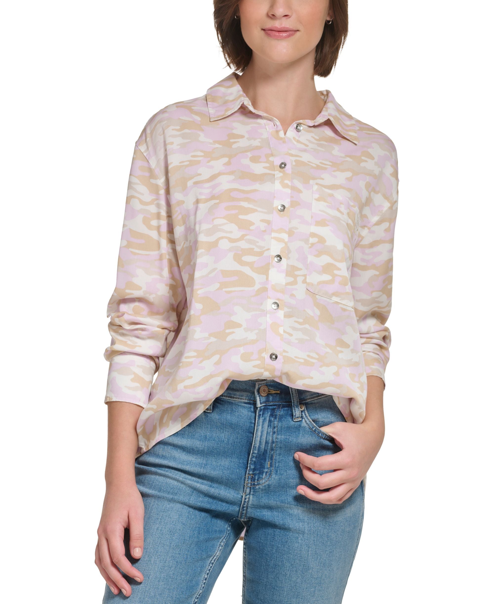 Women's Camo-Print Boyfriend-Fit Button-Up Shirt