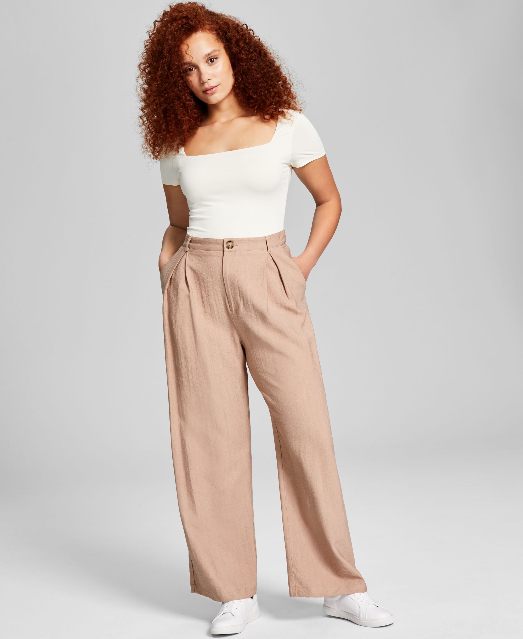 Now This Womens High Rise Wide Leg Textured Trouser Pants