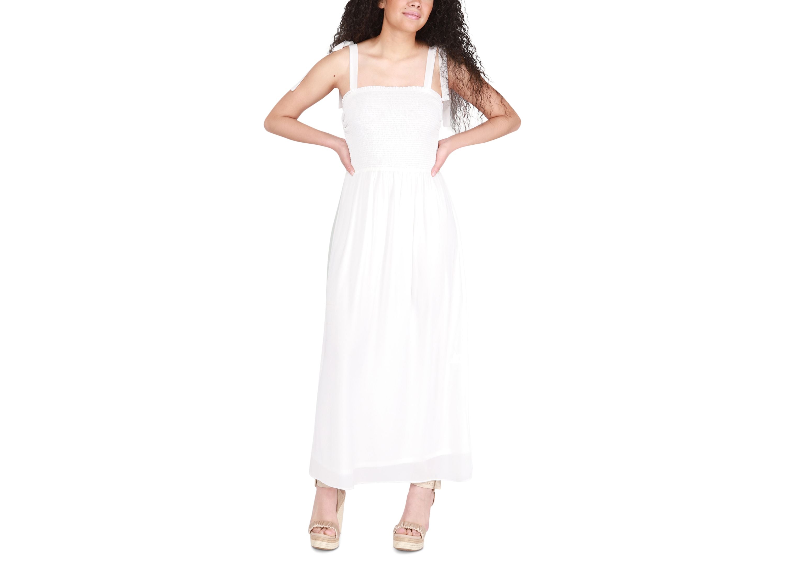 Women's Tied-Strap Smocked Maxi Dress
