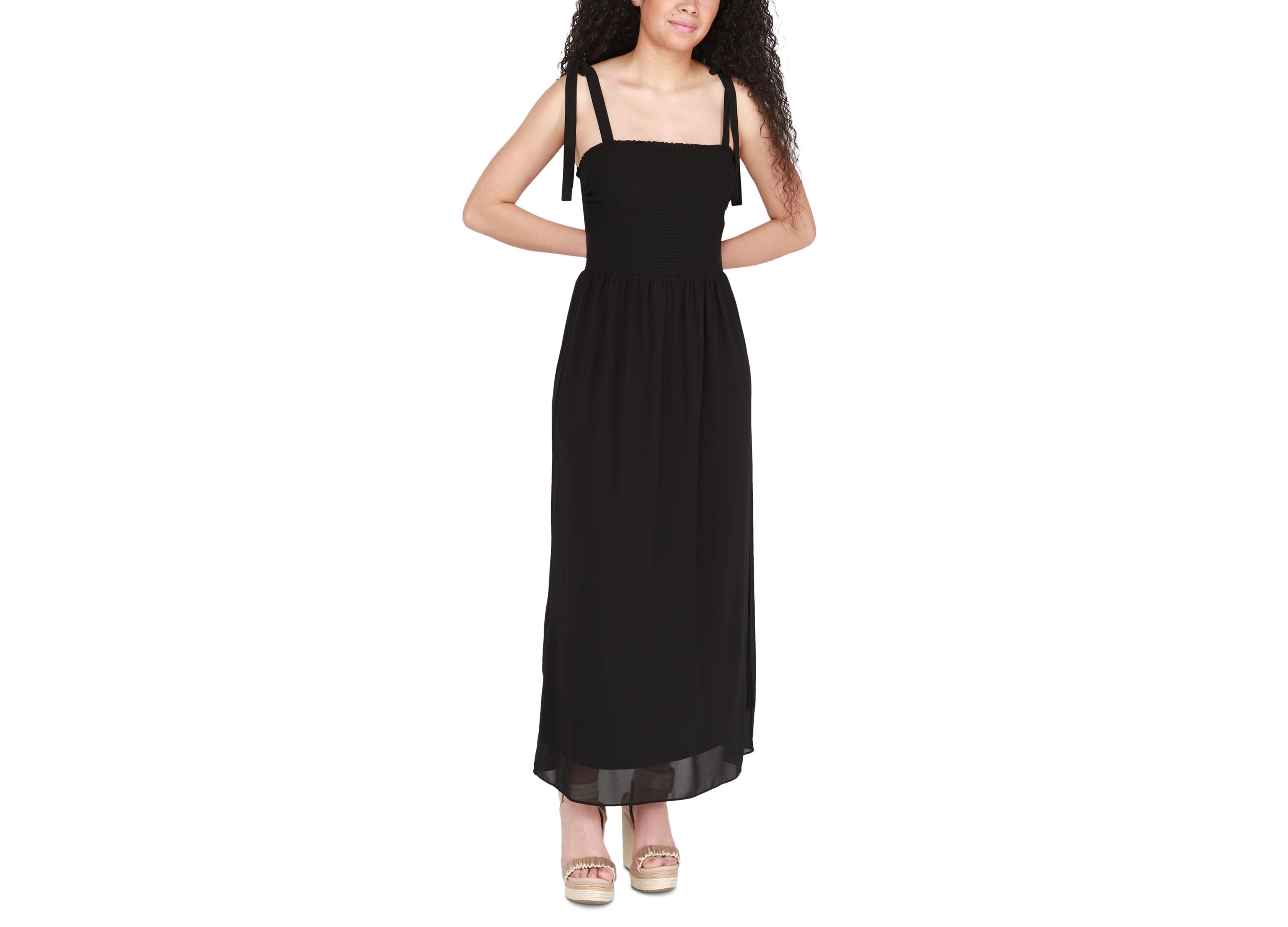 Women's Tied-Strap Smocked Maxi Dress