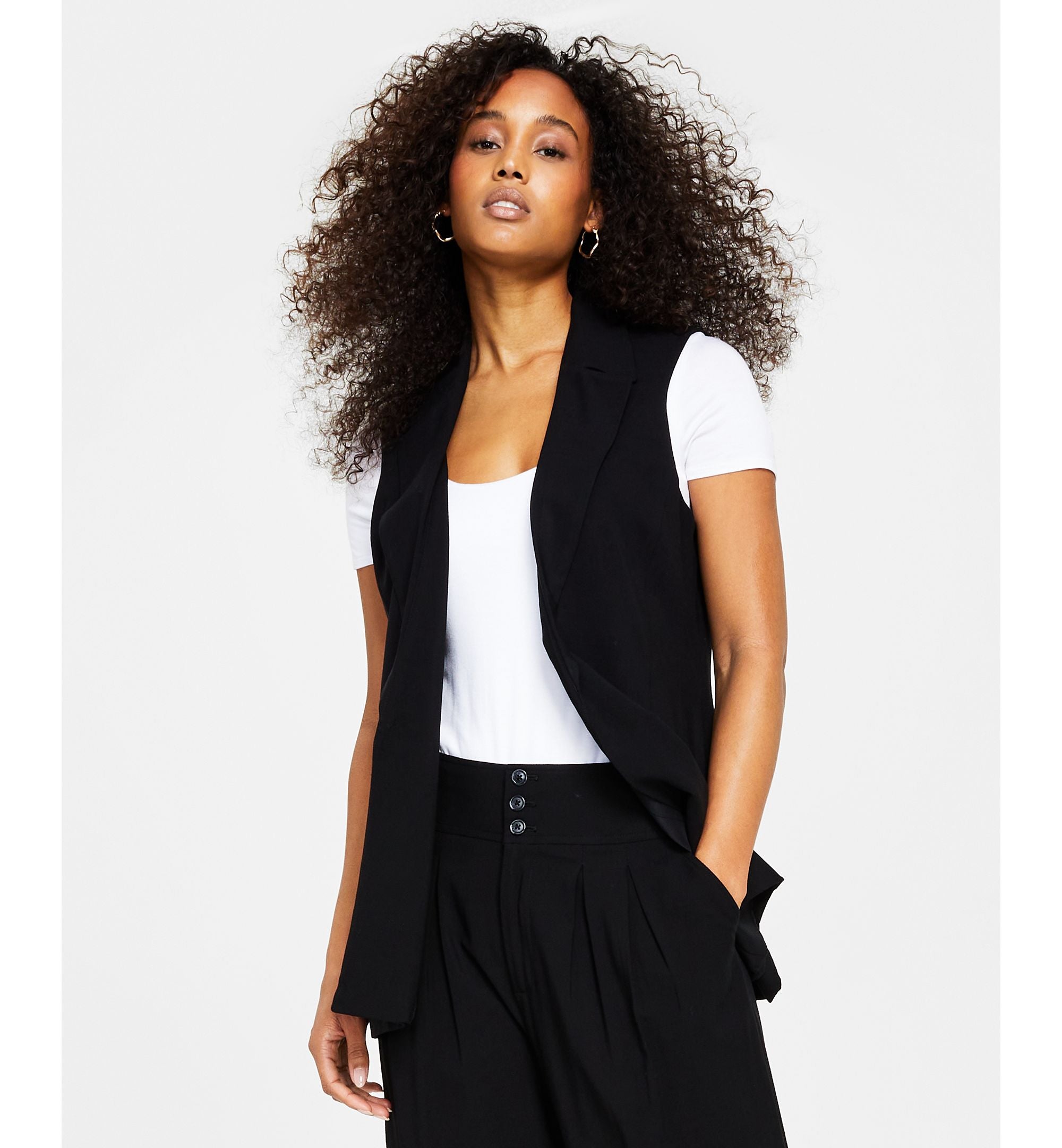 Bar III Petite Notch Lapel Sleeveless Open Front Vest