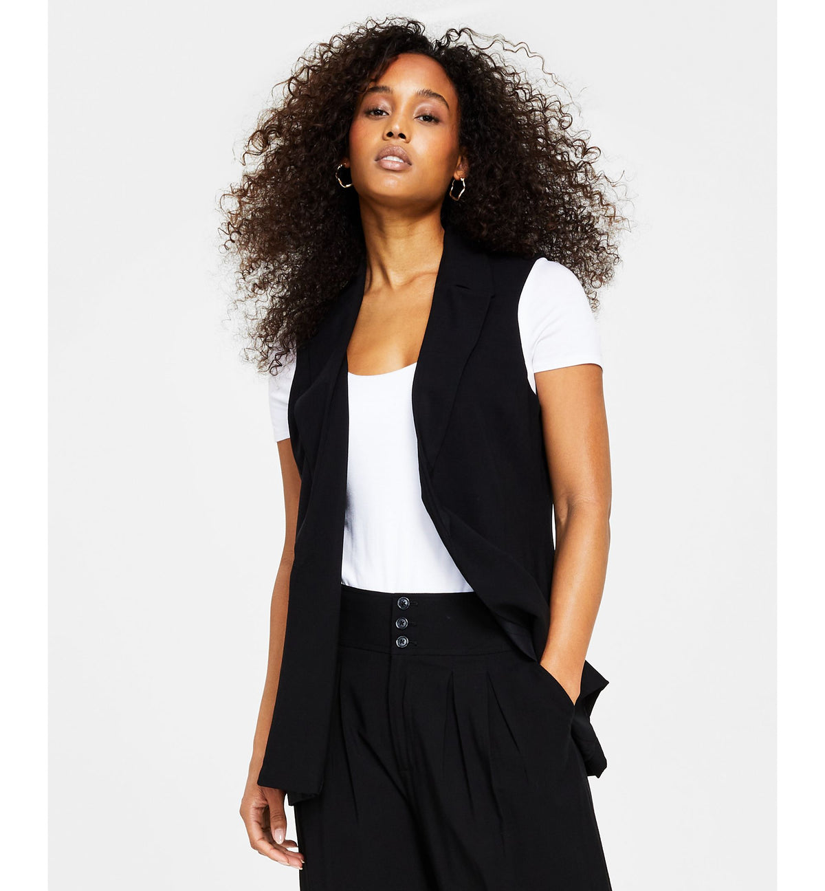 Bar III Petite Notch Lapel Sleeveless Open Front Vest