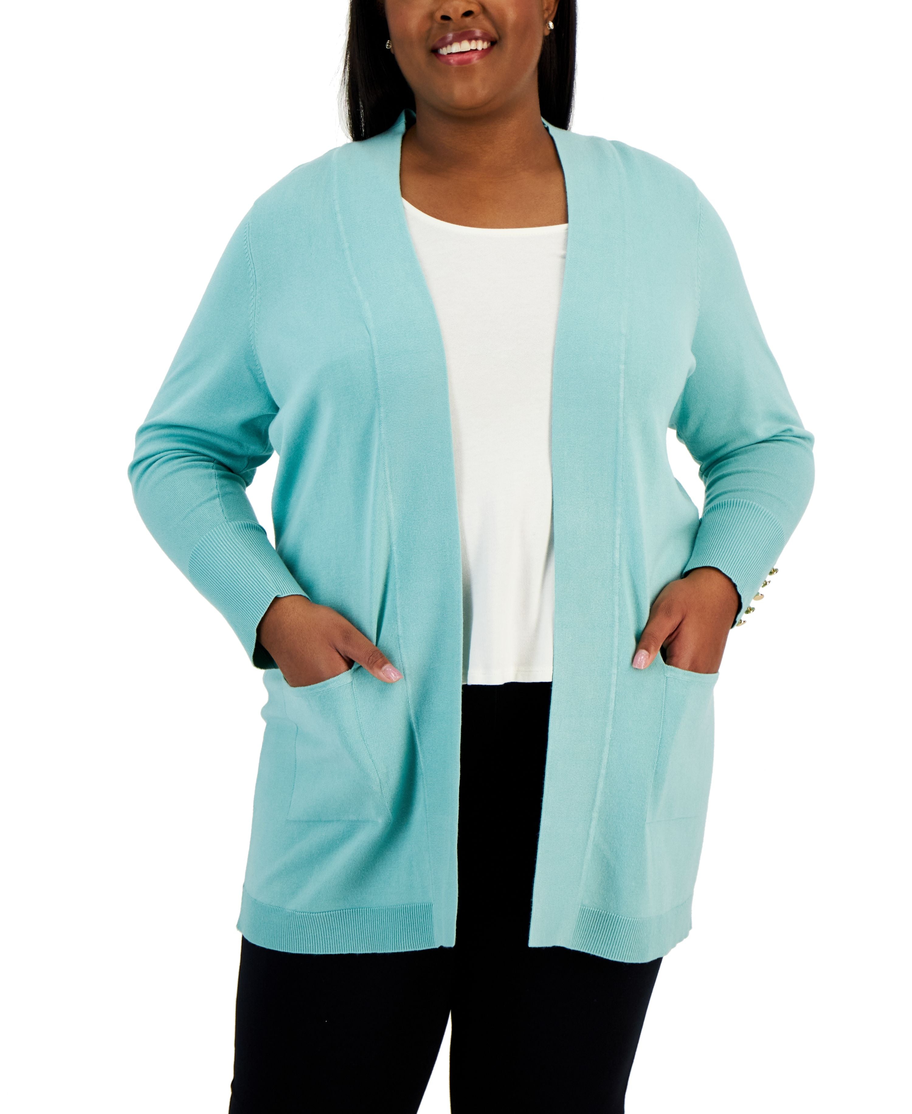 Plus Size Open-Front Long-Sleeve Cardigan
