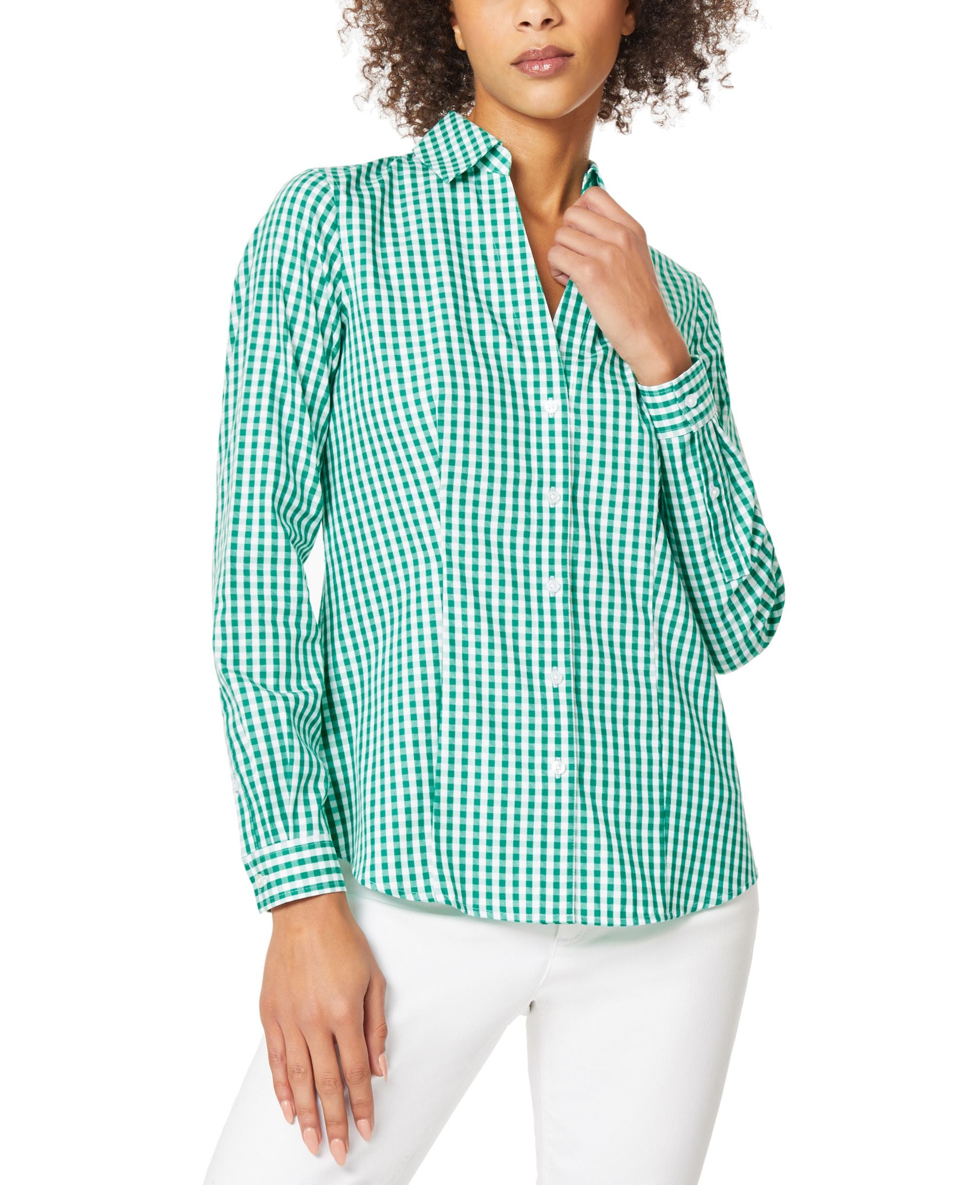 Women�s Cotton Gingham Easy Care Collared Shirt