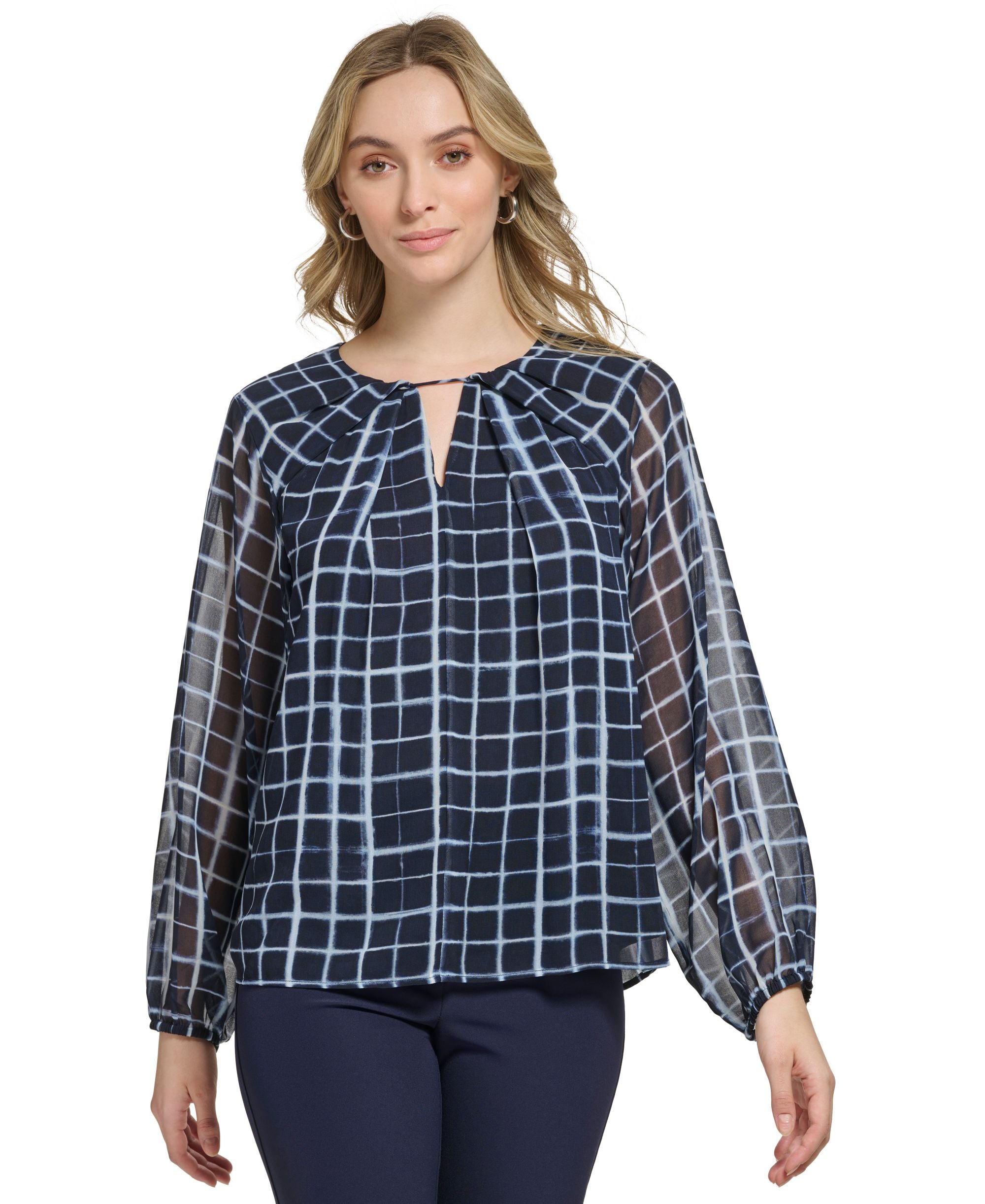Women's Printed Keyhole-Neck Blouse