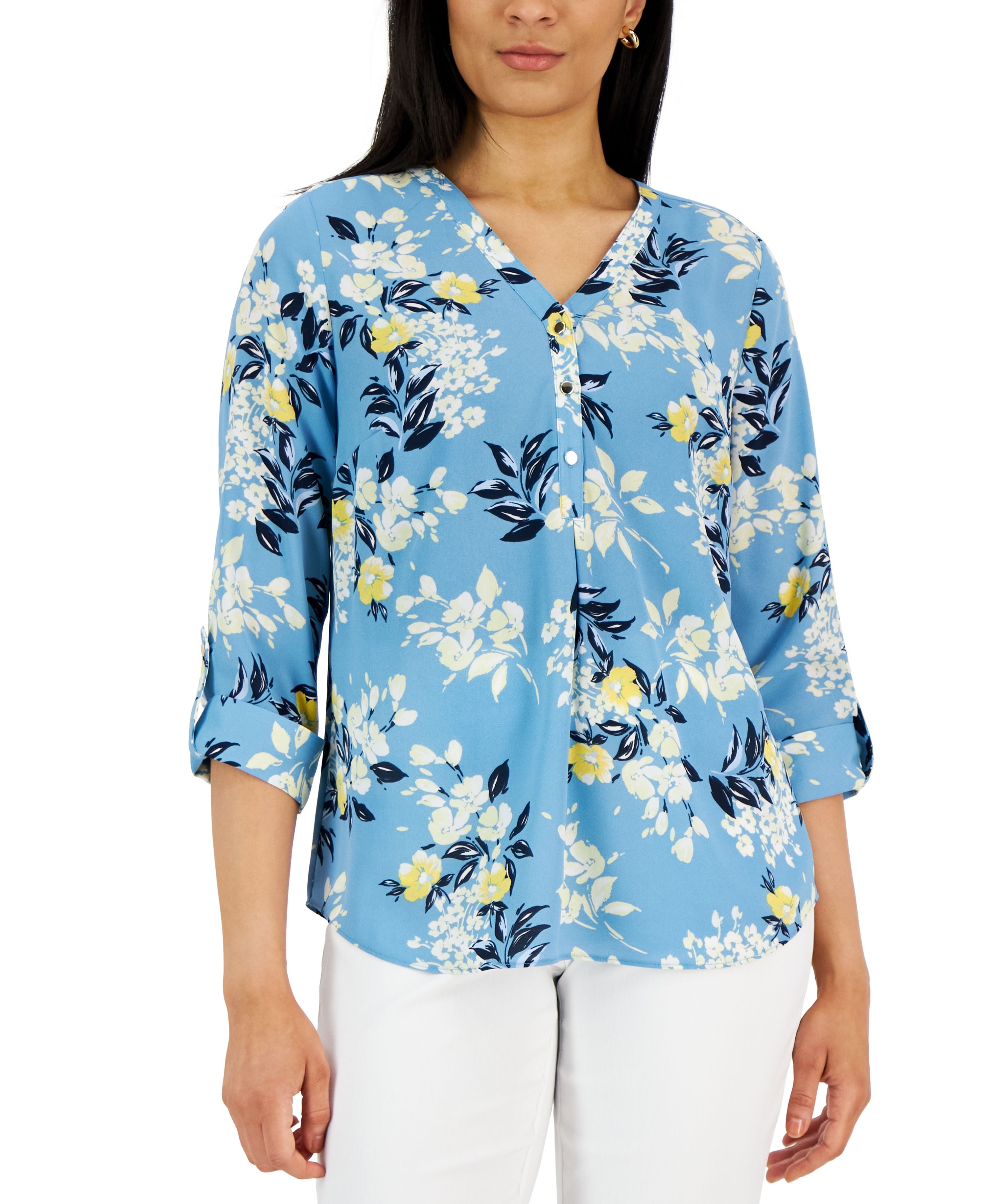 Women's Floral-Print 3/4-Sleeve Top